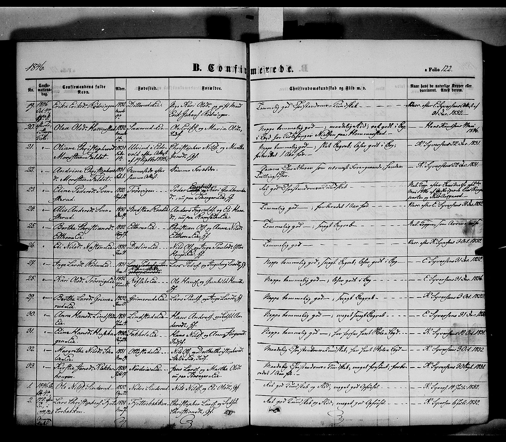Stange prestekontor, SAH/PREST-002/K/L0011: Parish register (official) no. 11, 1846-1852, p. 122
