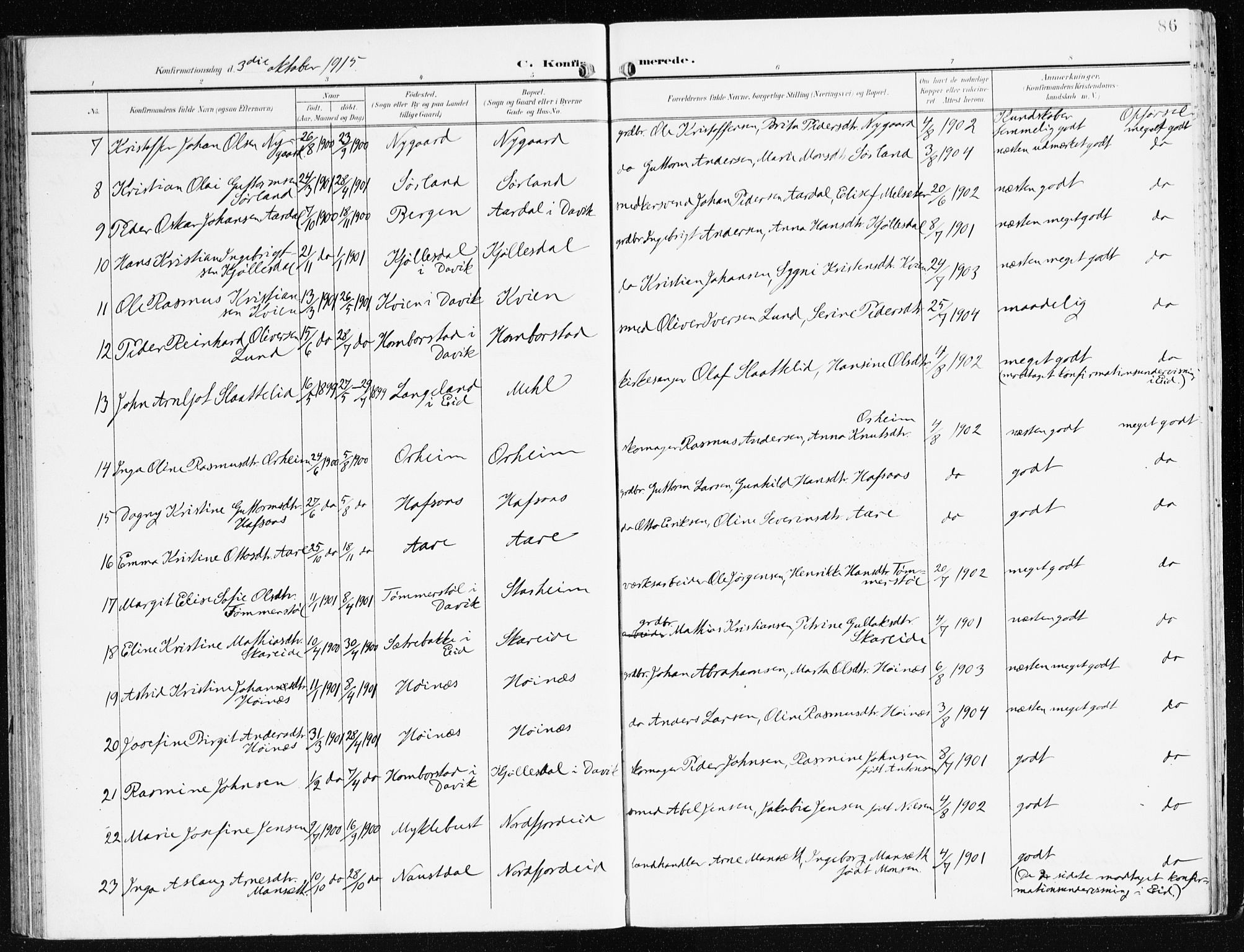 Eid sokneprestembete, SAB/A-82301/H/Haa/Haac/L0002: Parish register (official) no. C 2, 1899-1927, p. 86