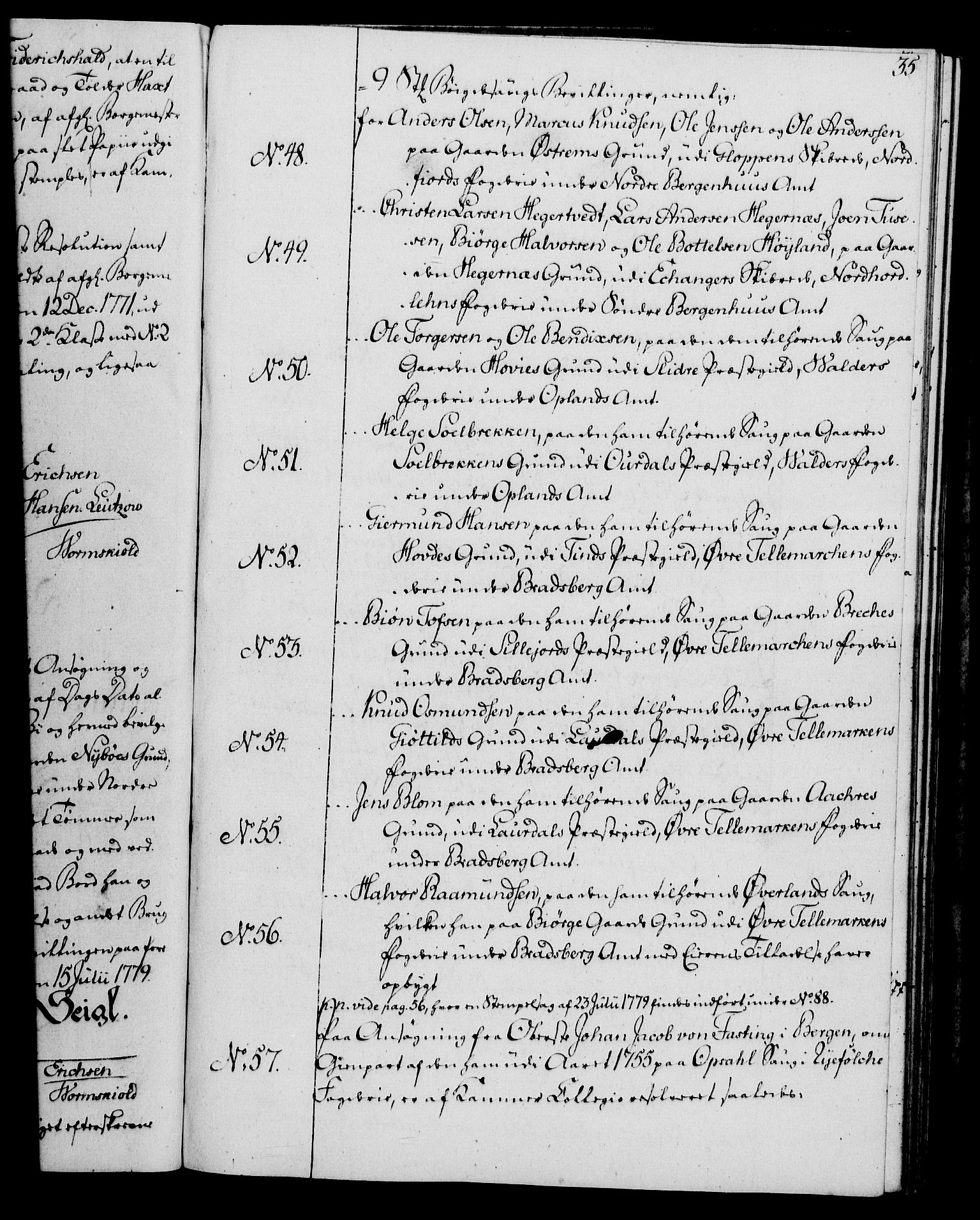 Rentekammeret, Kammerkanselliet, RA/EA-3111/G/Gg/Gga/L0011: Norsk ekspedisjonsprotokoll med register (merket RK 53.11), 1779-1781, p. 35