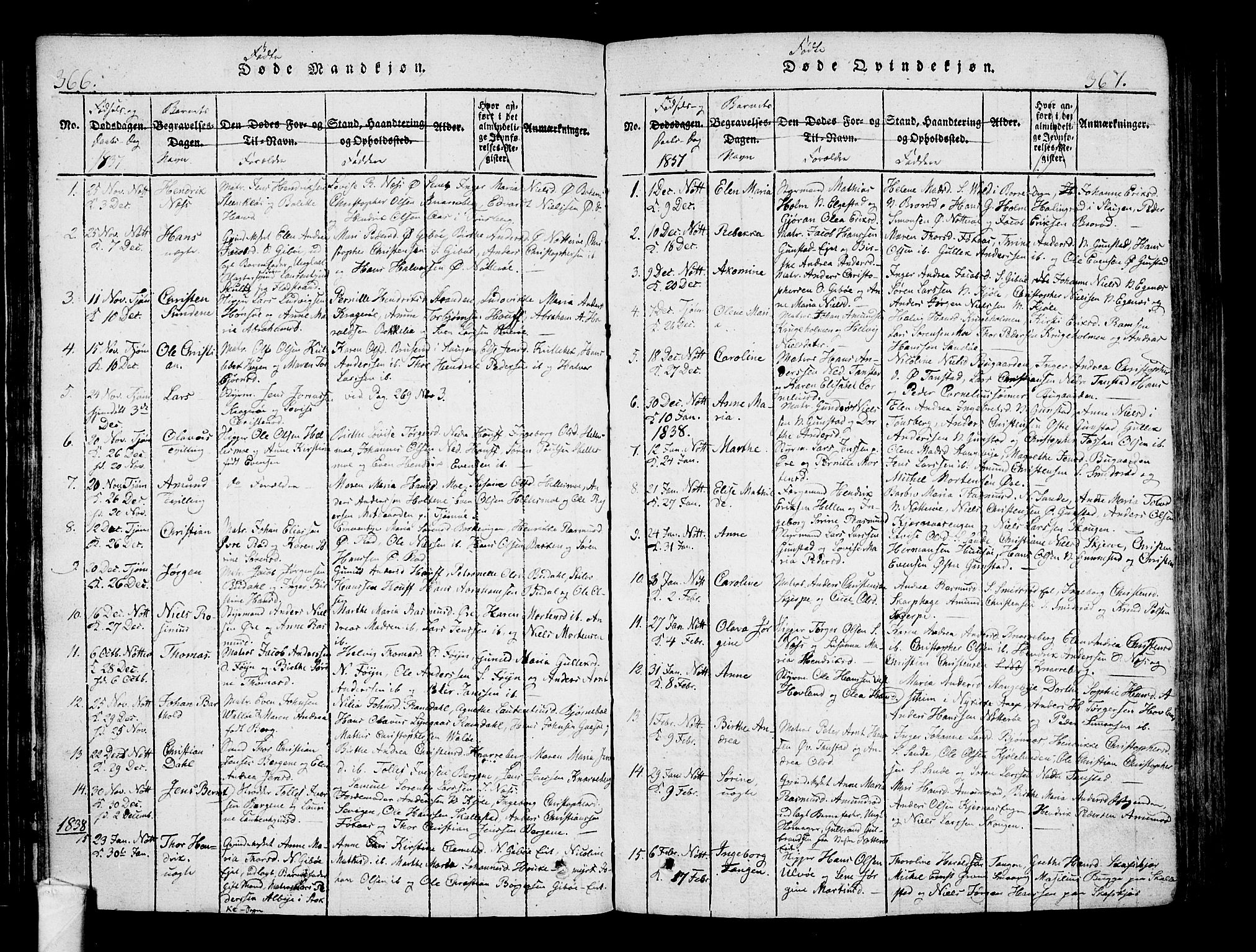 Nøtterøy kirkebøker, AV/SAKO-A-354/F/Fa/L0004: Parish register (official) no. I 4, 1814-1838, p. 366-367