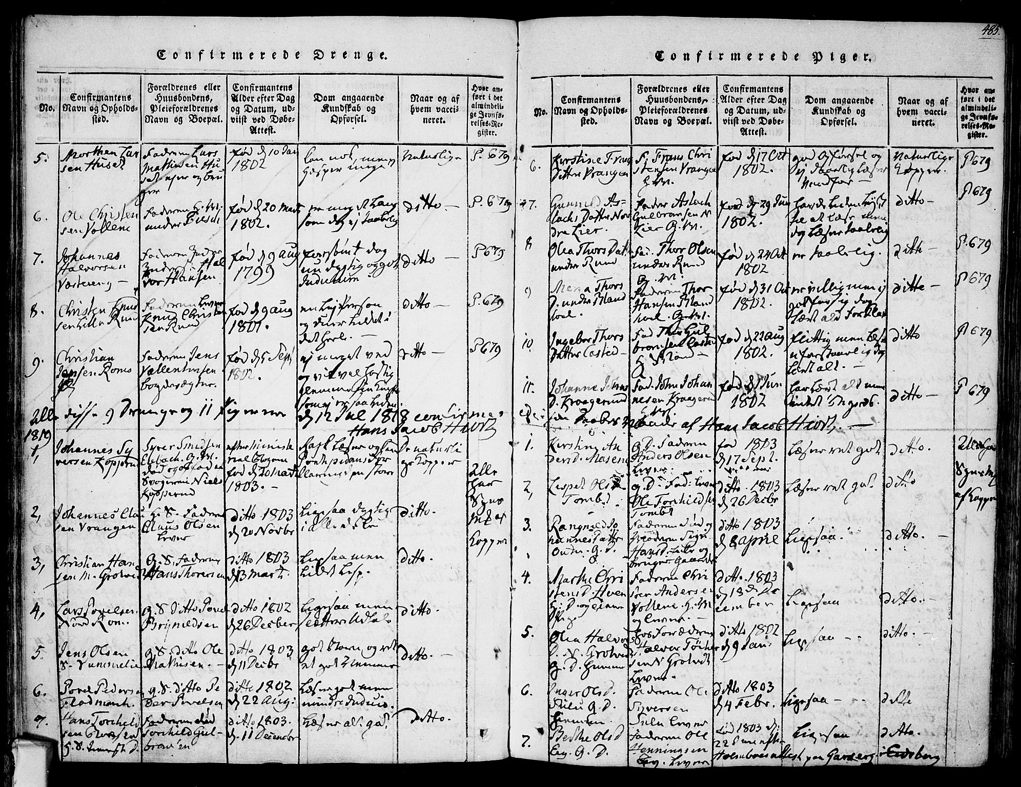 Askim prestekontor Kirkebøker, AV/SAO-A-10900/F/Fa/L0004: Parish register (official) no. 4, 1817-1846, p. 484-485