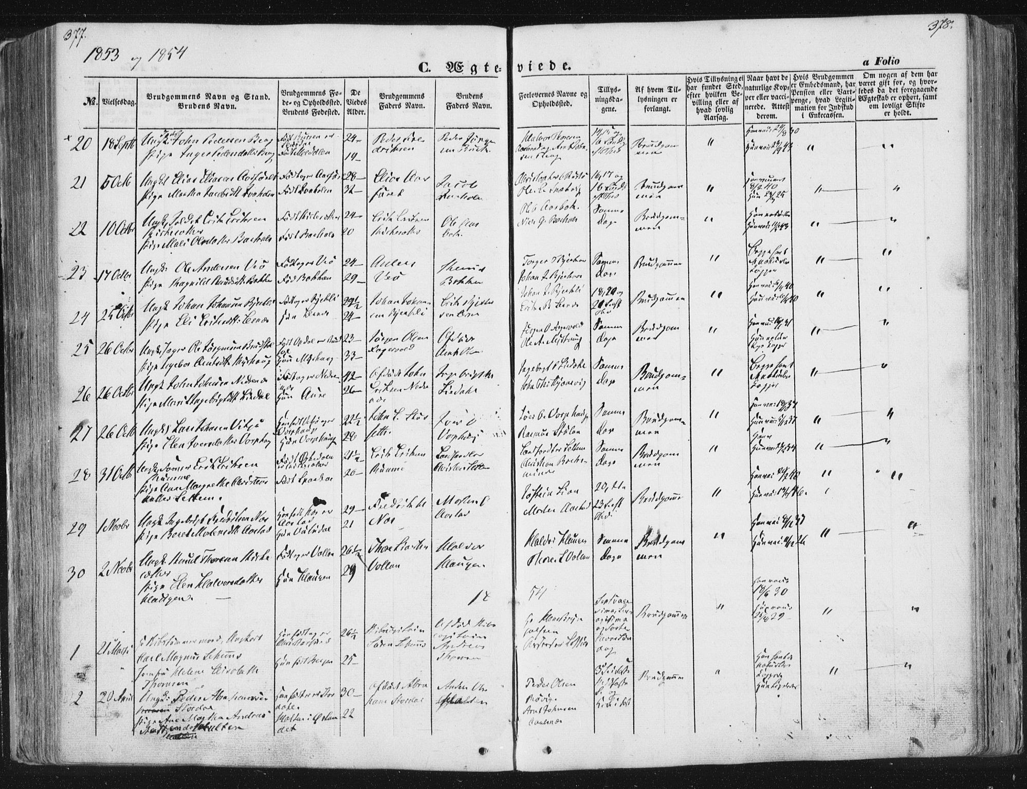 Ministerialprotokoller, klokkerbøker og fødselsregistre - Sør-Trøndelag, AV/SAT-A-1456/630/L0494: Parish register (official) no. 630A07, 1852-1868, p. 377-378