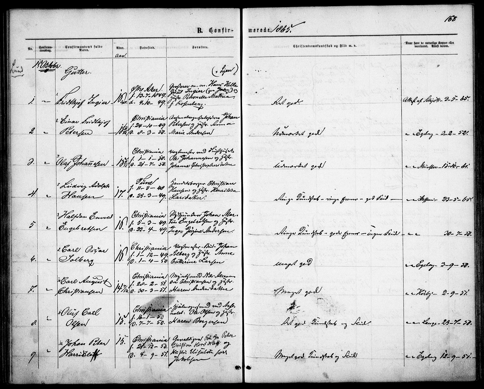 Garnisonsmenigheten Kirkebøker, AV/SAO-A-10846/F/Fa/L0010: Parish register (official) no. 10, 1859-1869, p. 168