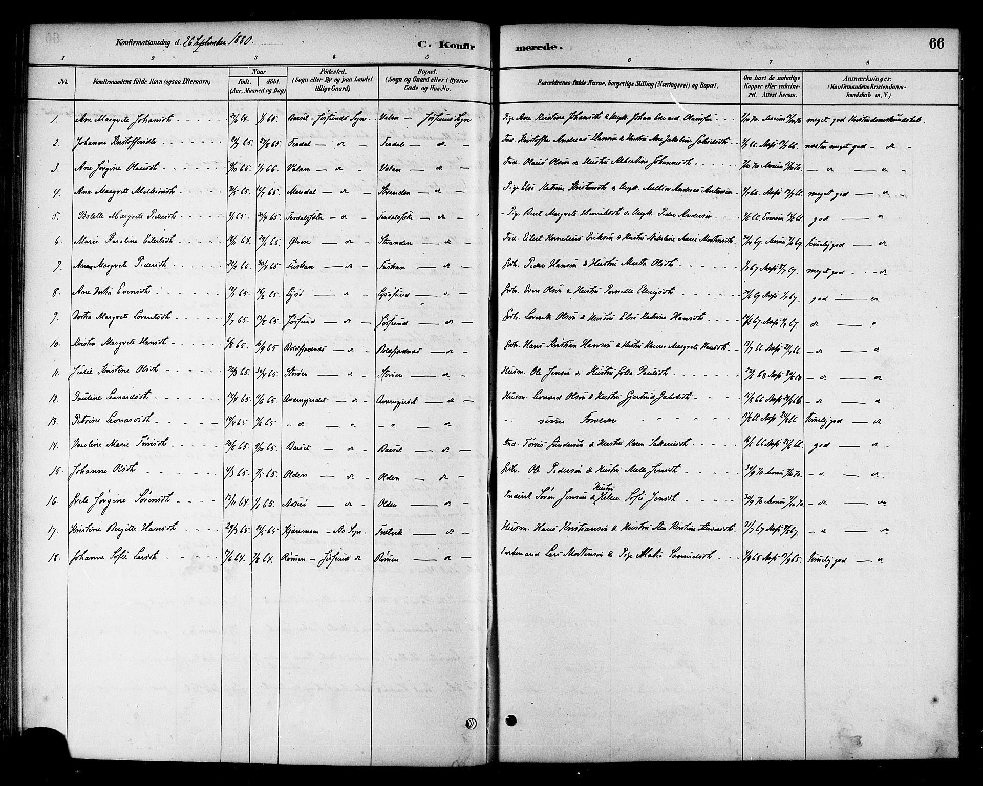 Ministerialprotokoller, klokkerbøker og fødselsregistre - Sør-Trøndelag, SAT/A-1456/654/L0663: Parish register (official) no. 654A01, 1880-1894, p. 66