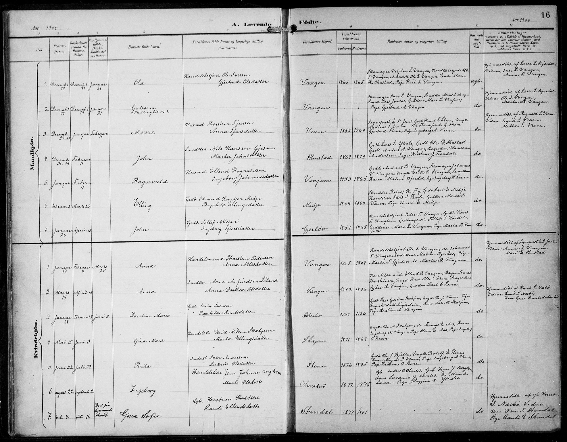 Aurland sokneprestembete, AV/SAB-A-99937/H/Hb/Hba/L0003: Parish register (copy) no. A 3, 1896-1939, p. 16