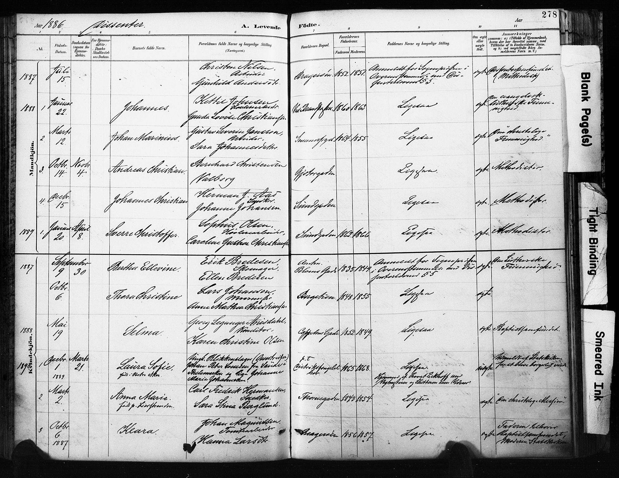 Bragernes kirkebøker, SAKO/A-6/F/Fb/L0007: Parish register (official) no. II 7, 1885-1893, p. 278