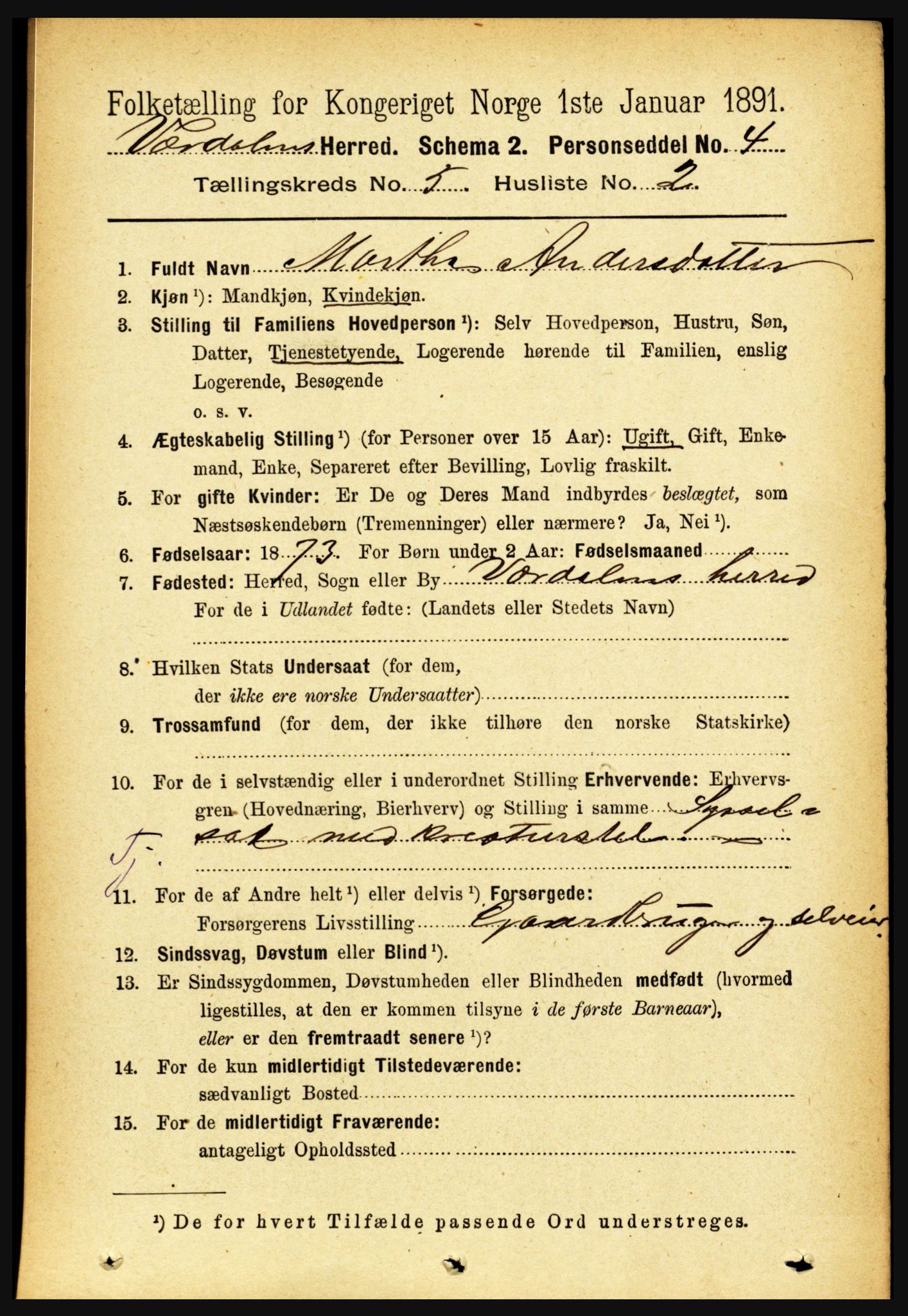 RA, 1891 census for 1721 Verdal, 1891, p. 3001