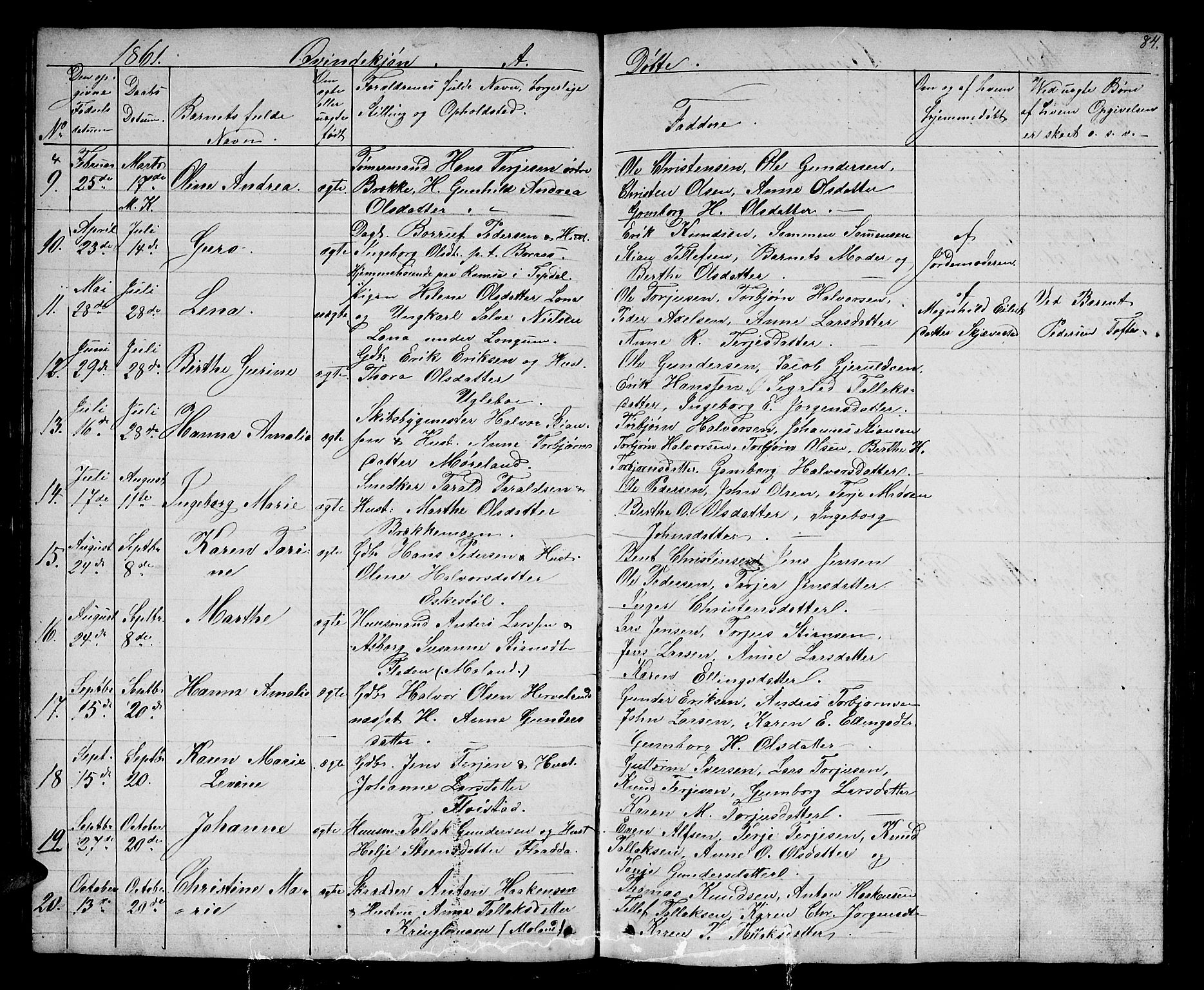 Austre Moland sokneprestkontor, AV/SAK-1111-0001/F/Fb/Fba/L0001: Parish register (copy) no. B 1, 1842-1868, p. 84