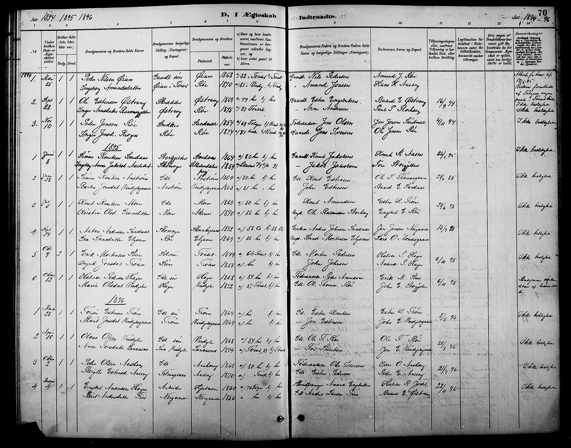 Tolga prestekontor, SAH/PREST-062/L/L0010: Parish register (copy) no. 10, 1894-1918, p. 70