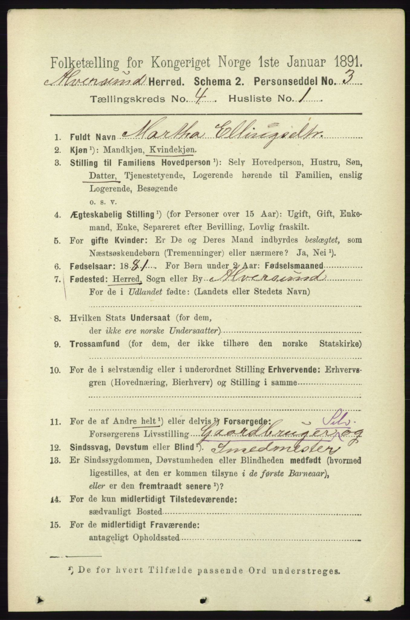 RA, 1891 census for 1257 Alversund, 1891, p. 1633