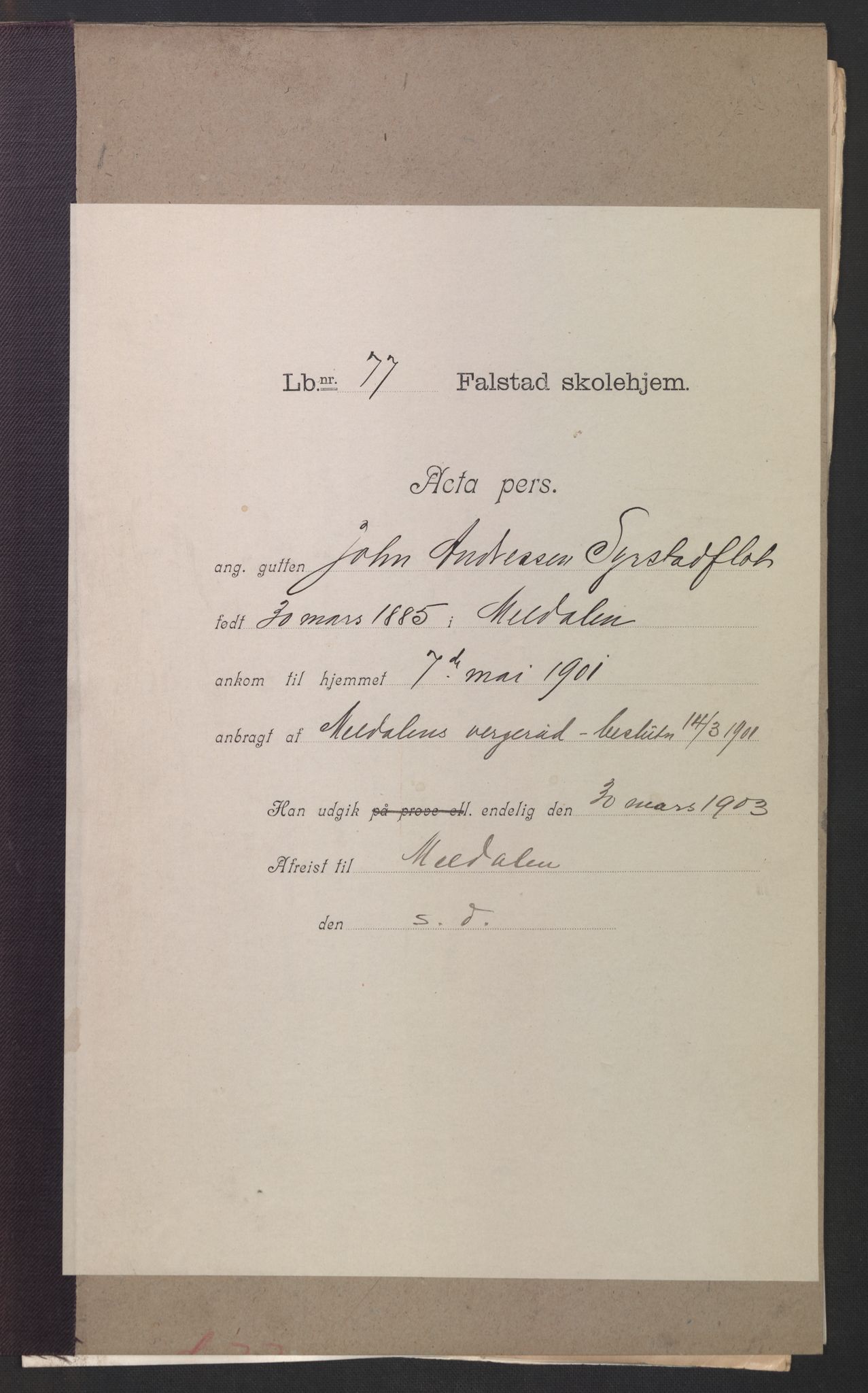 Falstad skolehjem, AV/RA-S-1676/E/Eb/L0003: Elevmapper løpenr. 62-80, 1899-1907, p. 395