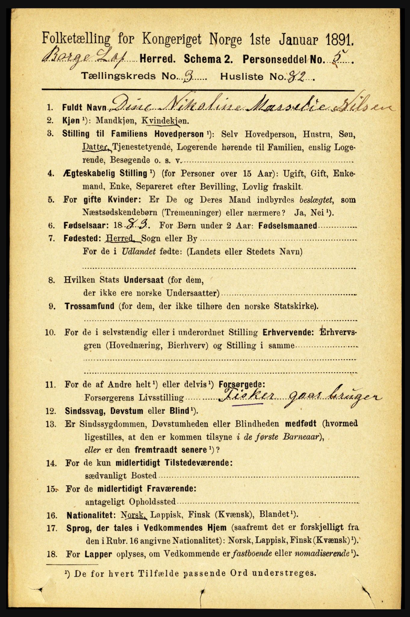 RA, 1891 census for 1862 Borge, 1891, p. 2026