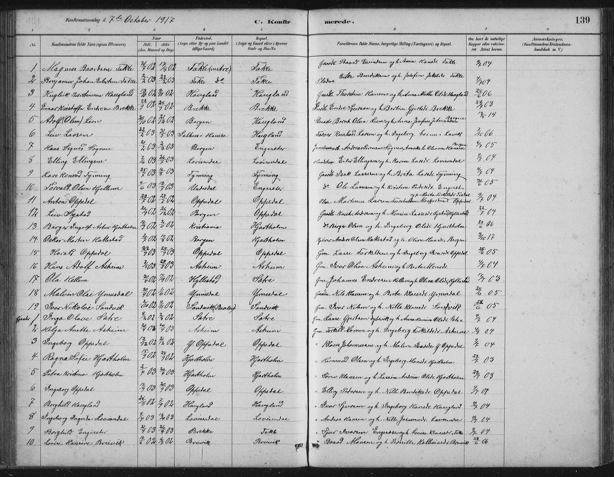 Gulen sokneprestembete, SAB/A-80201/H/Hab/Habc/L0002: Parish register (copy) no. C 2, 1880-1938, p. 139