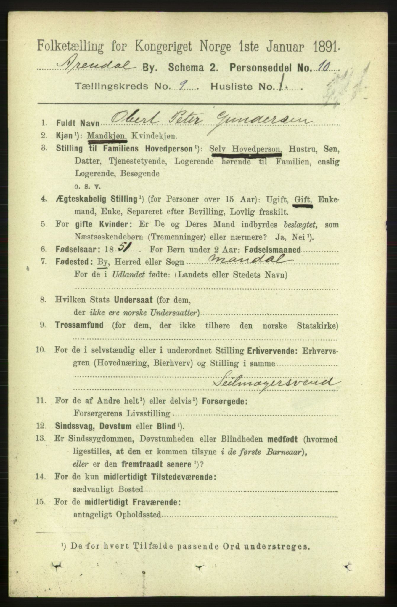 RA, 1891 census for 0903 Arendal, 1891, p. 3229