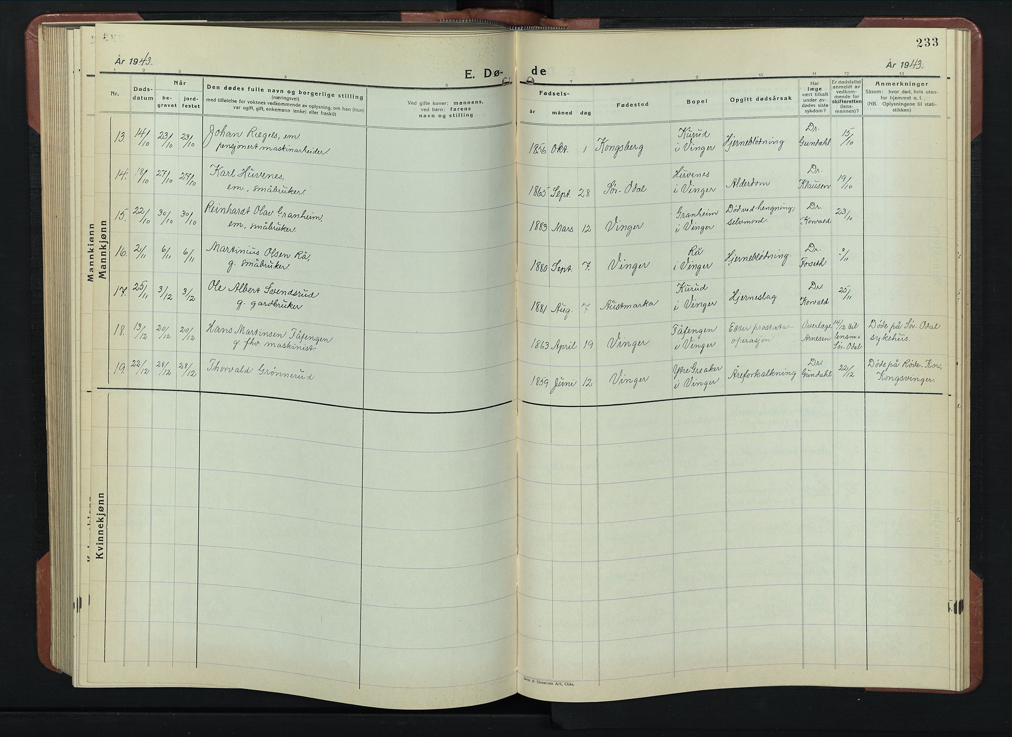 Vinger prestekontor, AV/SAH-PREST-024/H/Ha/Hab/L0007: Parish register (copy) no. 7, 1941-1955, p. 233