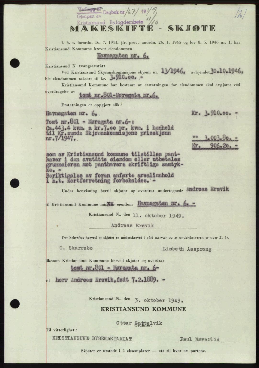 Kristiansund byfogd, AV/SAT-A-4587/A/27: Mortgage book no. 46, 1949-1950, Diary no: : 1671/1949