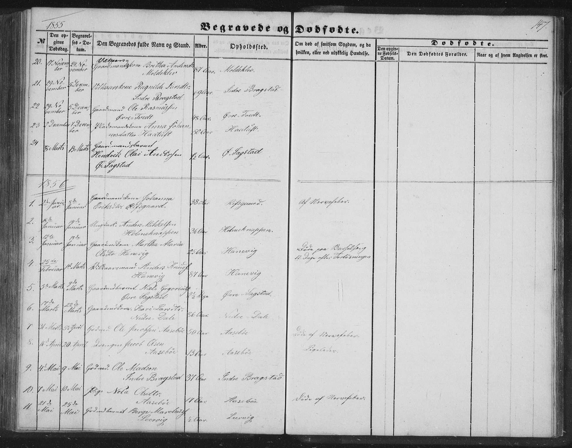 Alversund Sokneprestembete, SAB/A-73901/H/Ha/Hab: Parish register (copy) no. C 1, 1851-1866, p. 147