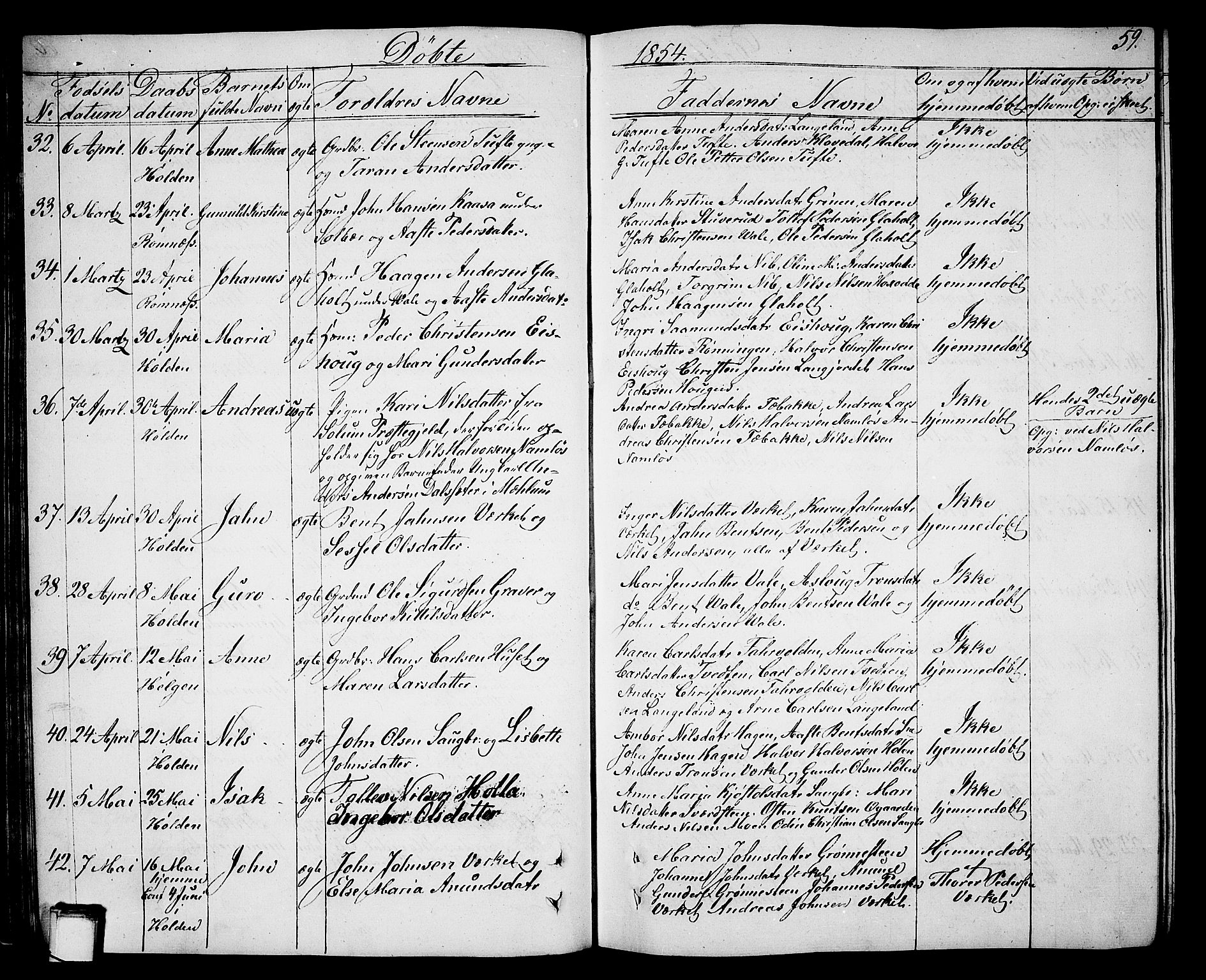 Holla kirkebøker, AV/SAKO-A-272/G/Ga/L0003: Parish register (copy) no. I 3, 1849-1866, p. 59
