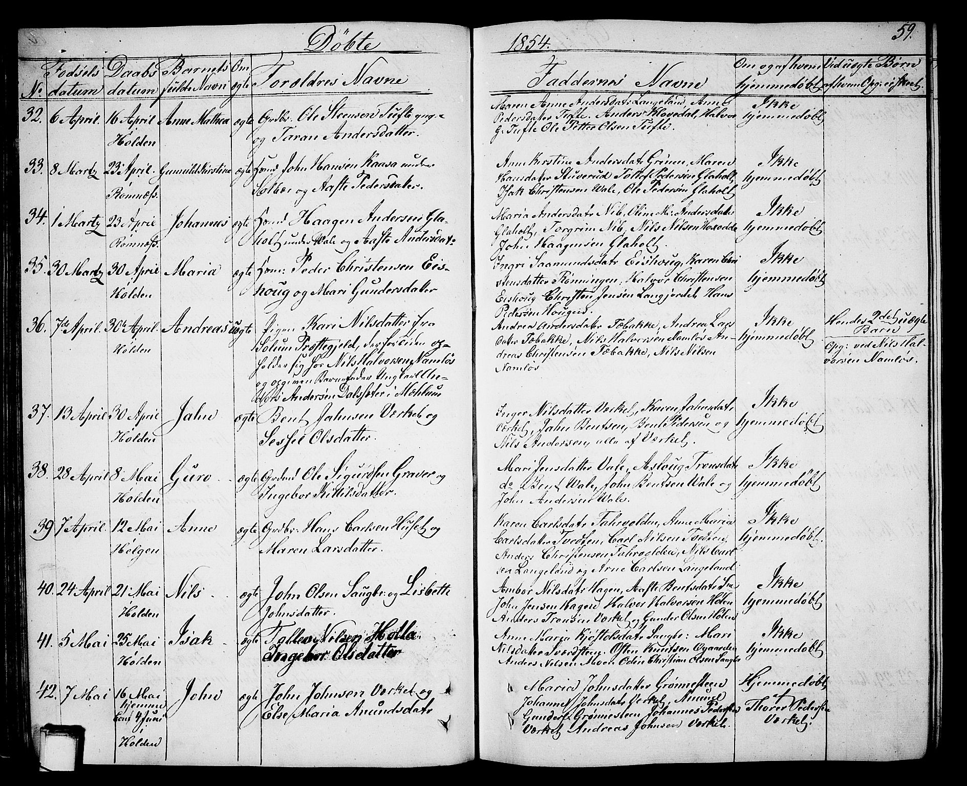 Holla kirkebøker, SAKO/A-272/G/Ga/L0003: Parish register (copy) no. I 3, 1849-1866, p. 59