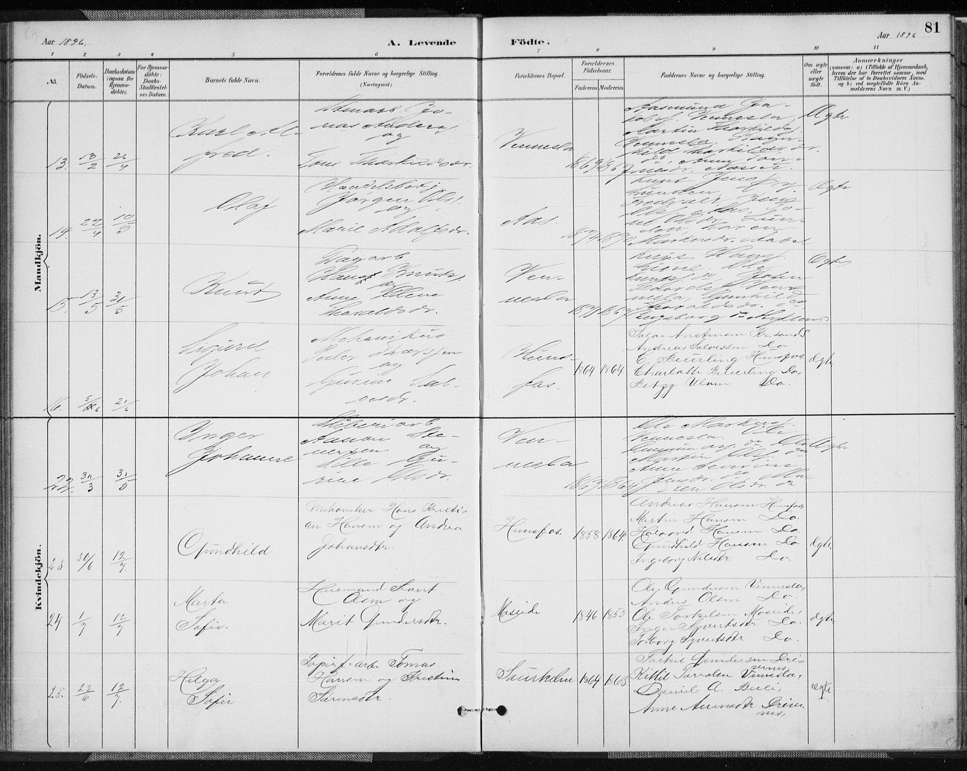 Vennesla sokneprestkontor, AV/SAK-1111-0045/Fa/Fab/L0004: Parish register (official) no. A 4, 1884-1896, p. 81