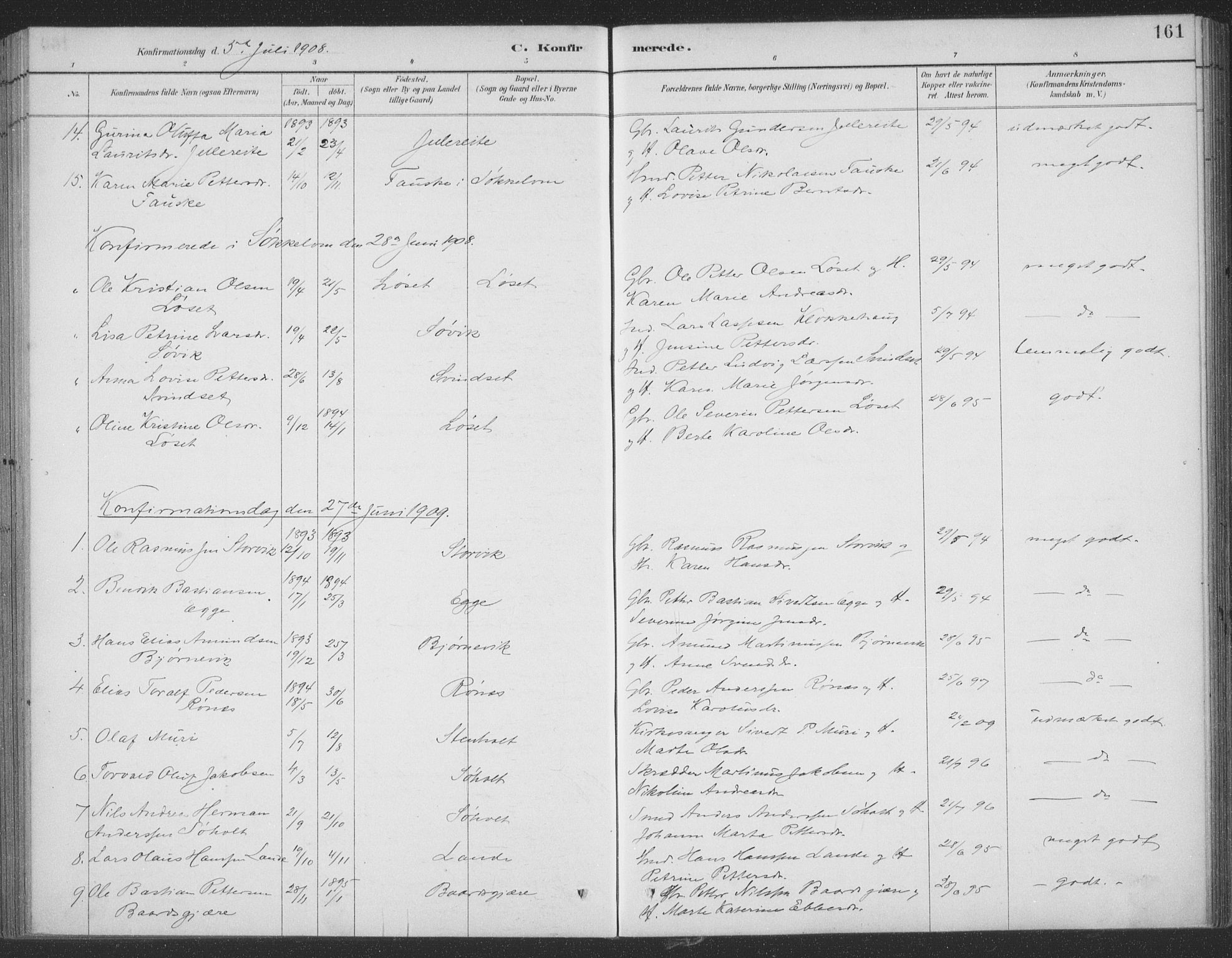 Ministerialprotokoller, klokkerbøker og fødselsregistre - Møre og Romsdal, AV/SAT-A-1454/522/L0316: Parish register (official) no. 522A11, 1890-1911, p. 161