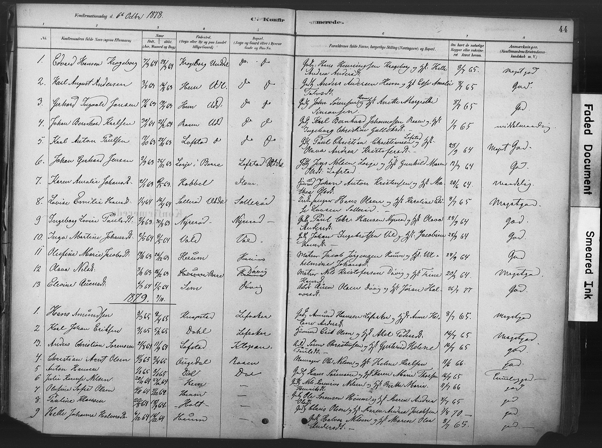 Våle kirkebøker, AV/SAKO-A-334/F/Fb/L0002: Parish register (official) no. II 2, 1878-1907, p. 44