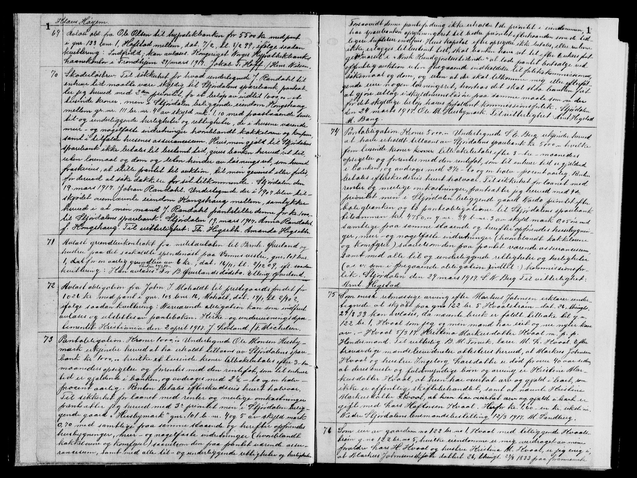 Stjør- og Verdal sorenskriveri, AV/SAT-A-4167/1/2/2C/L0044: Mortgage book no. 12, 1917-1919, p. 1