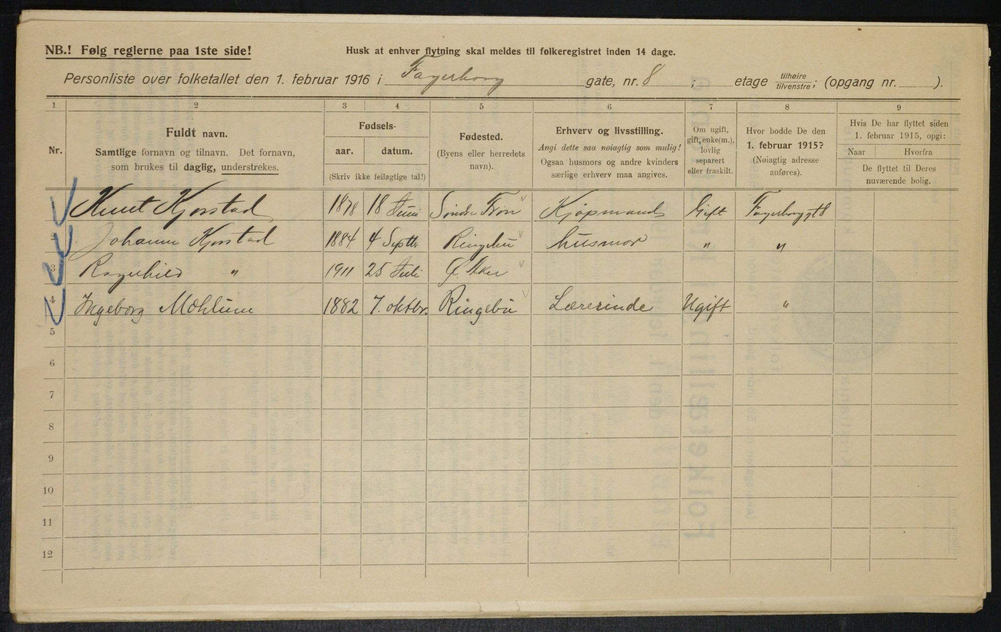 OBA, Municipal Census 1916 for Kristiania, 1916, p. 23308