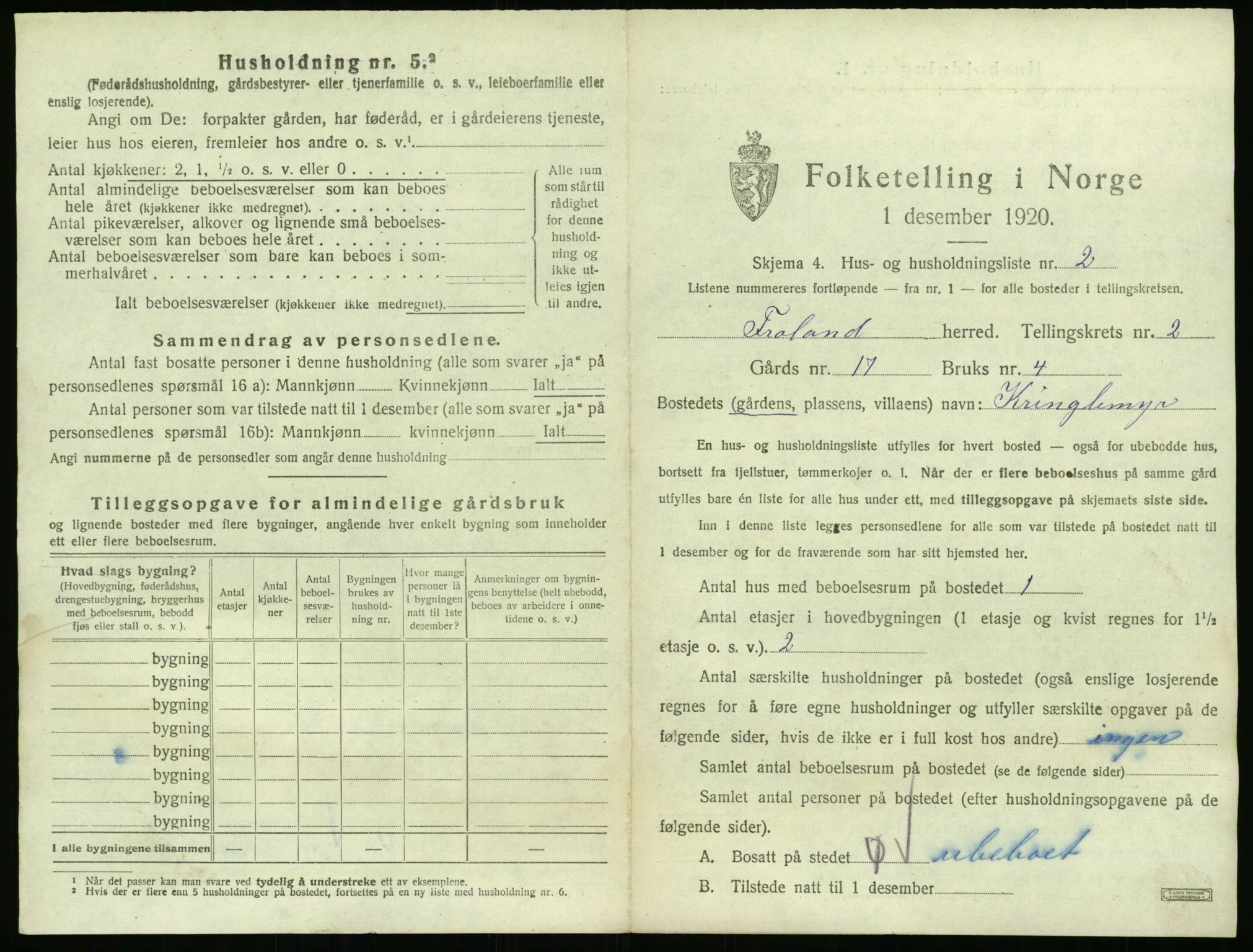 SAK, 1920 census for Froland, 1920, p. 201