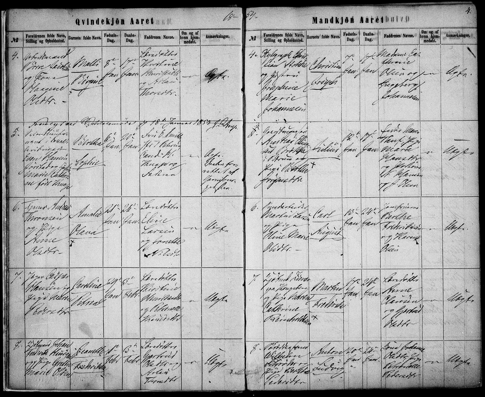 Rikshospitalet prestekontor Kirkebøker, AV/SAO-A-10309b/F/L0004: Parish register (official) no. 4, 1853-1870, p. 4