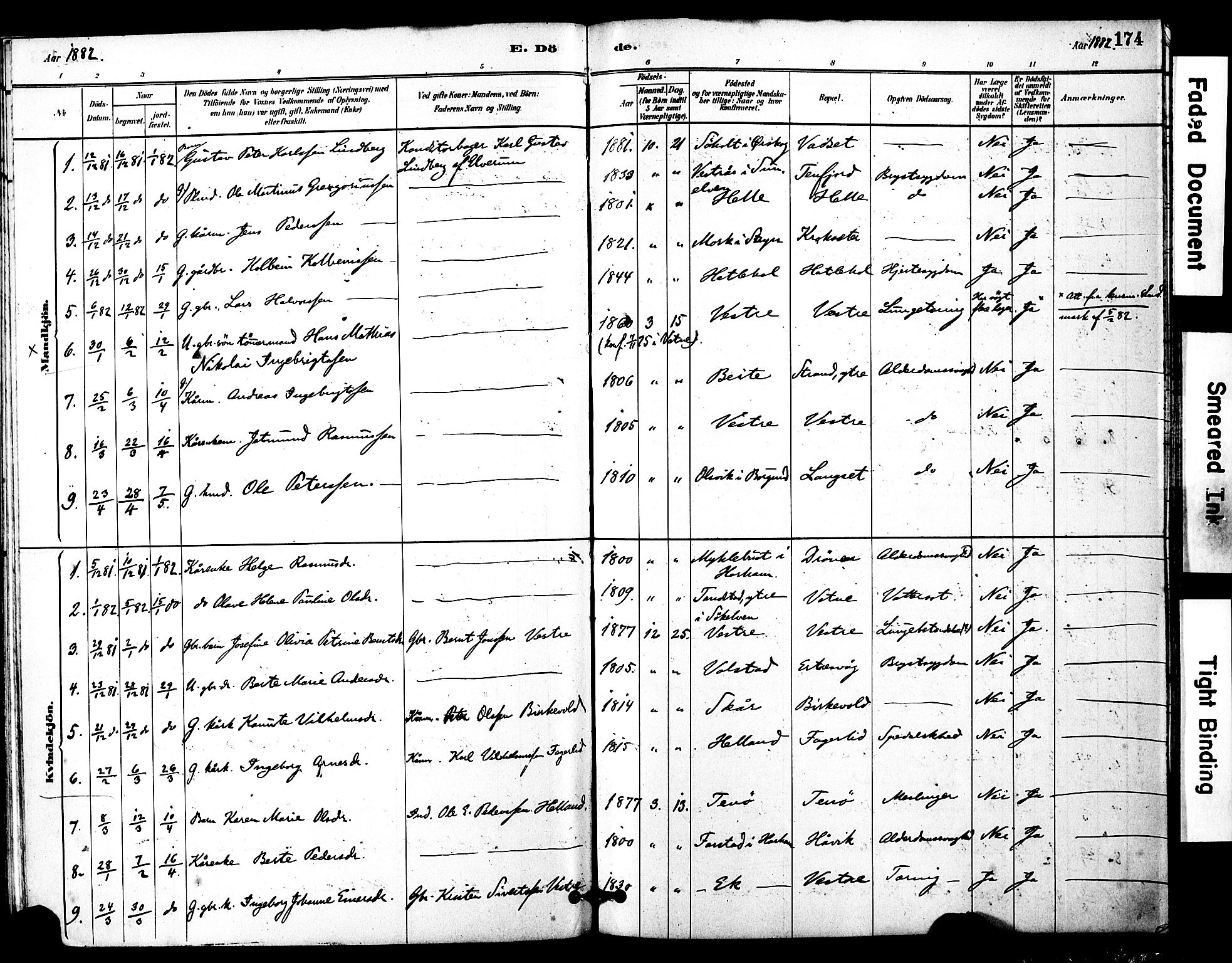 Ministerialprotokoller, klokkerbøker og fødselsregistre - Møre og Romsdal, SAT/A-1454/525/L0374: Parish register (official) no. 525A04, 1880-1899, p. 174