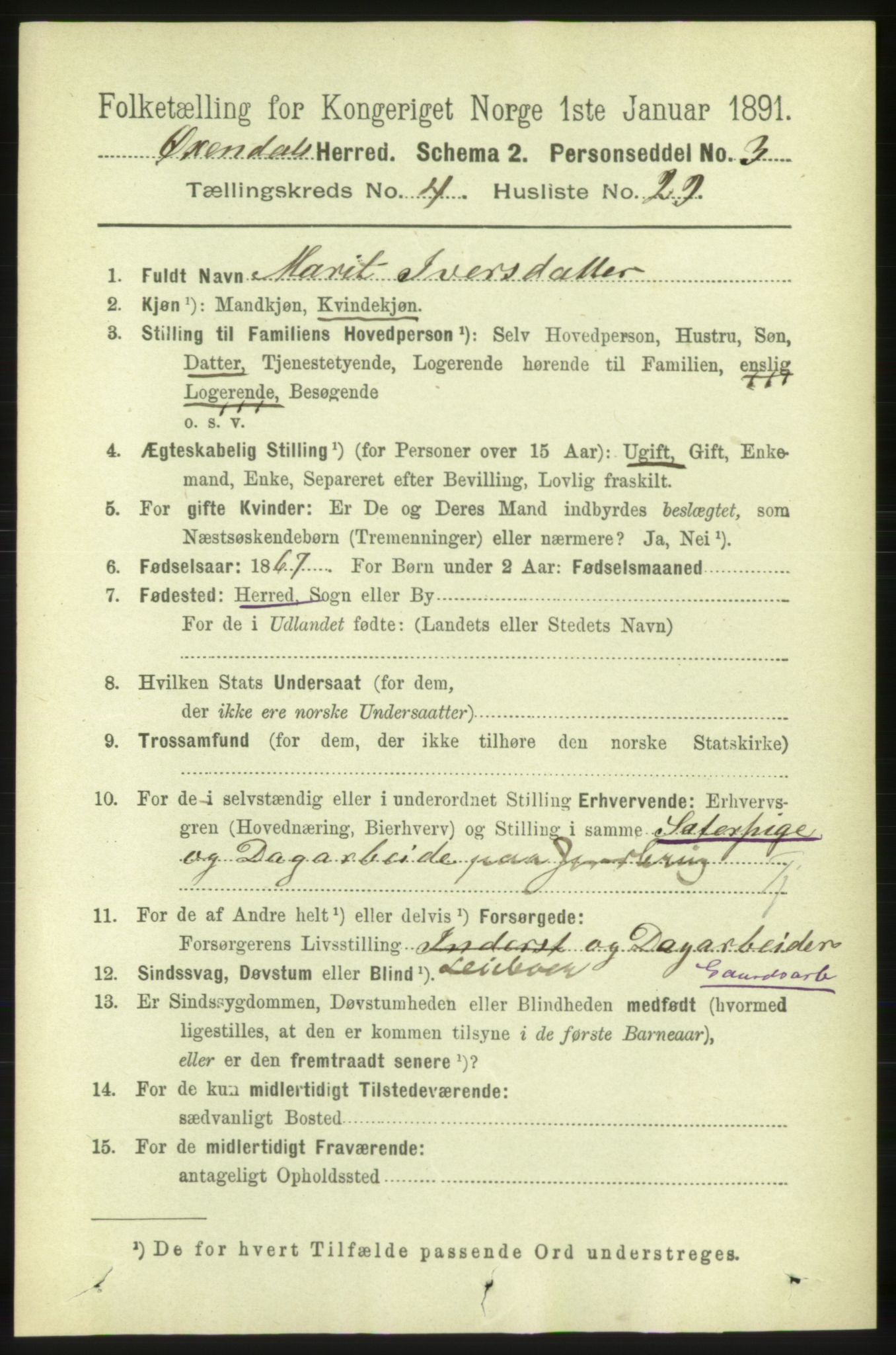 RA, 1891 census for 1561 Øksendal, 1891, p. 990