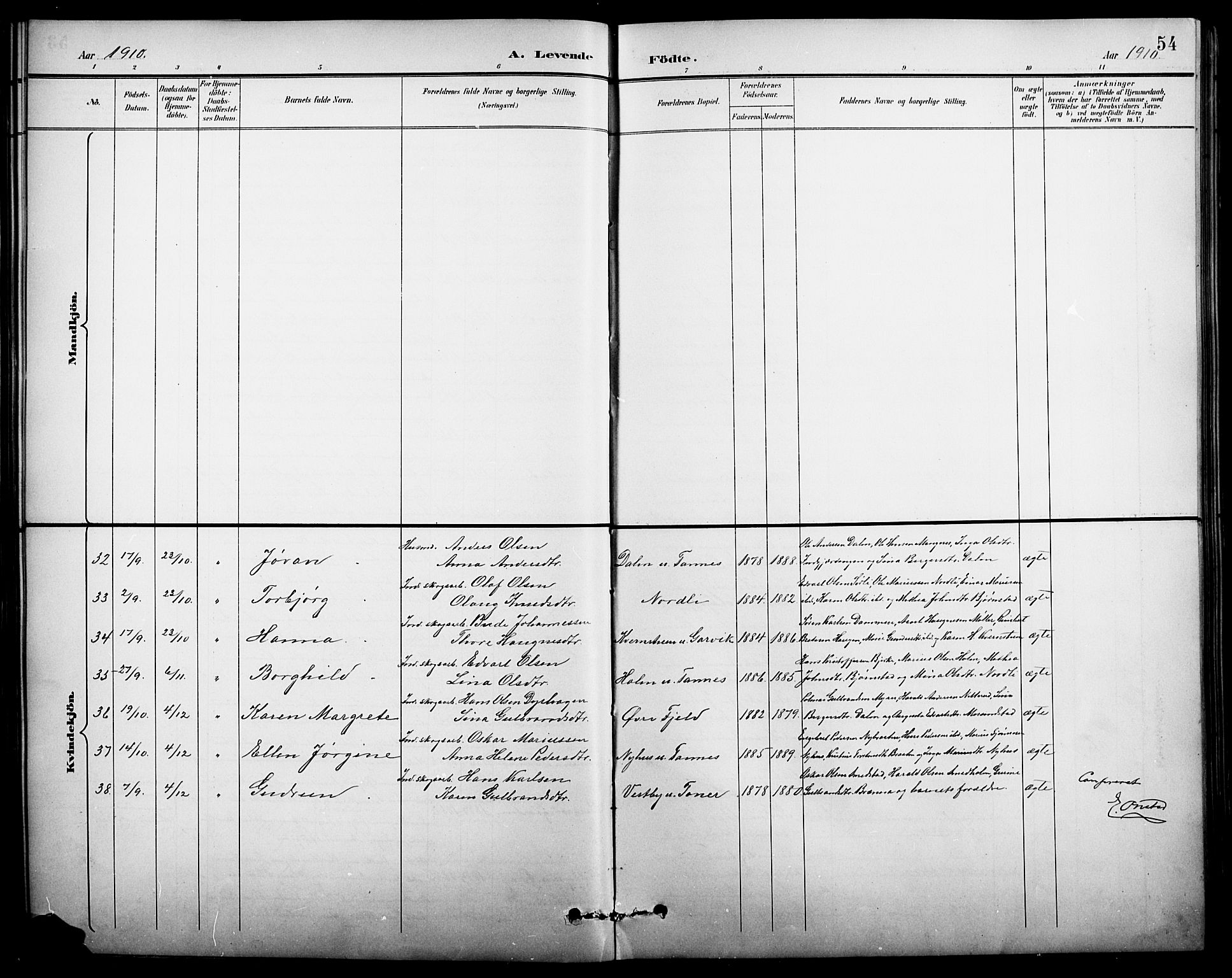 Nord-Odal prestekontor, AV/SAH-PREST-032/H/Ha/Hab/L0002: Parish register (copy) no. 2, 1895-1921, p. 54