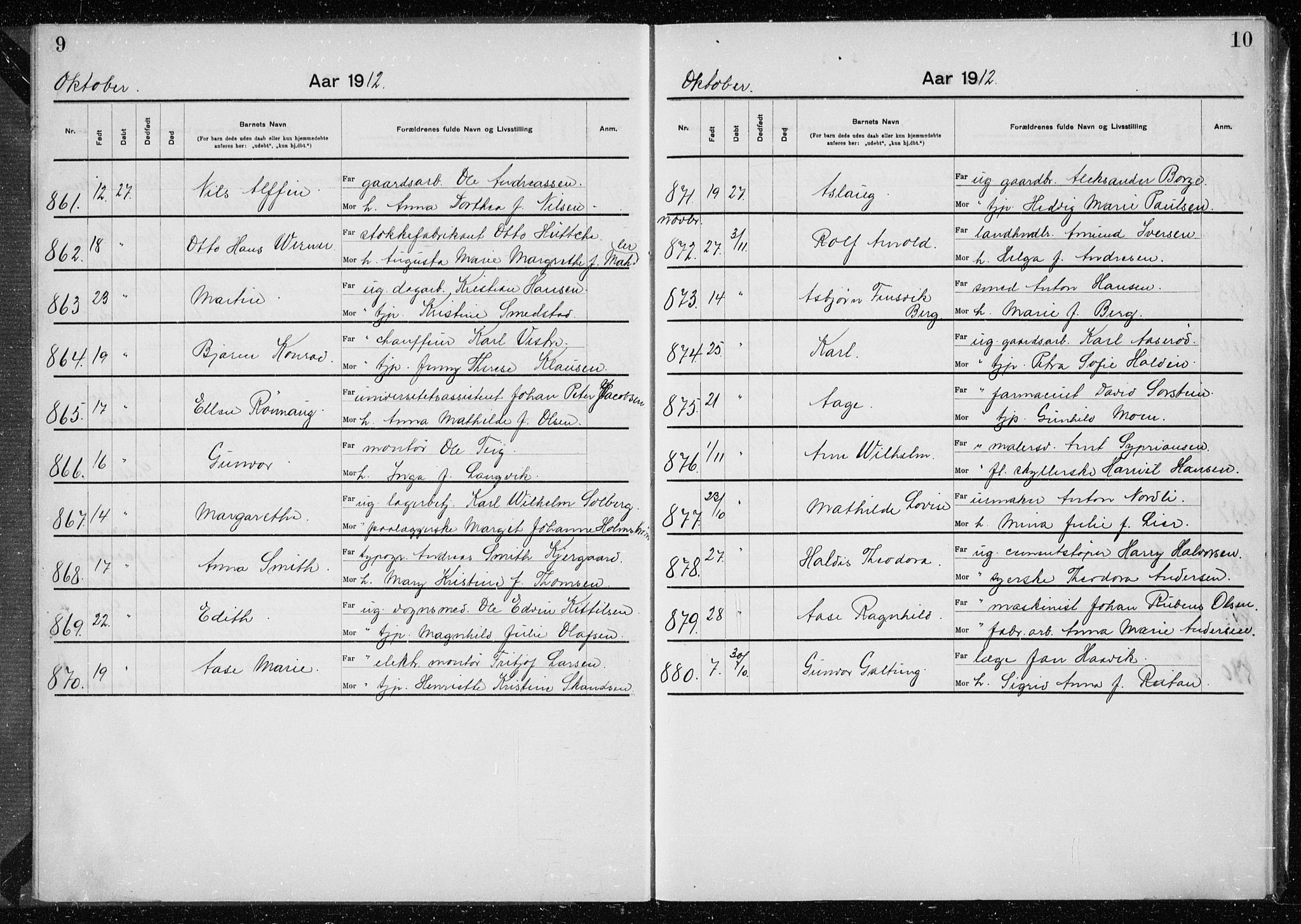 Rikshospitalet prestekontor Kirkebøker, AV/SAO-A-10309b/K/L0007/0002: Baptism register no. 7.2, 1912-1914, p. 9-10