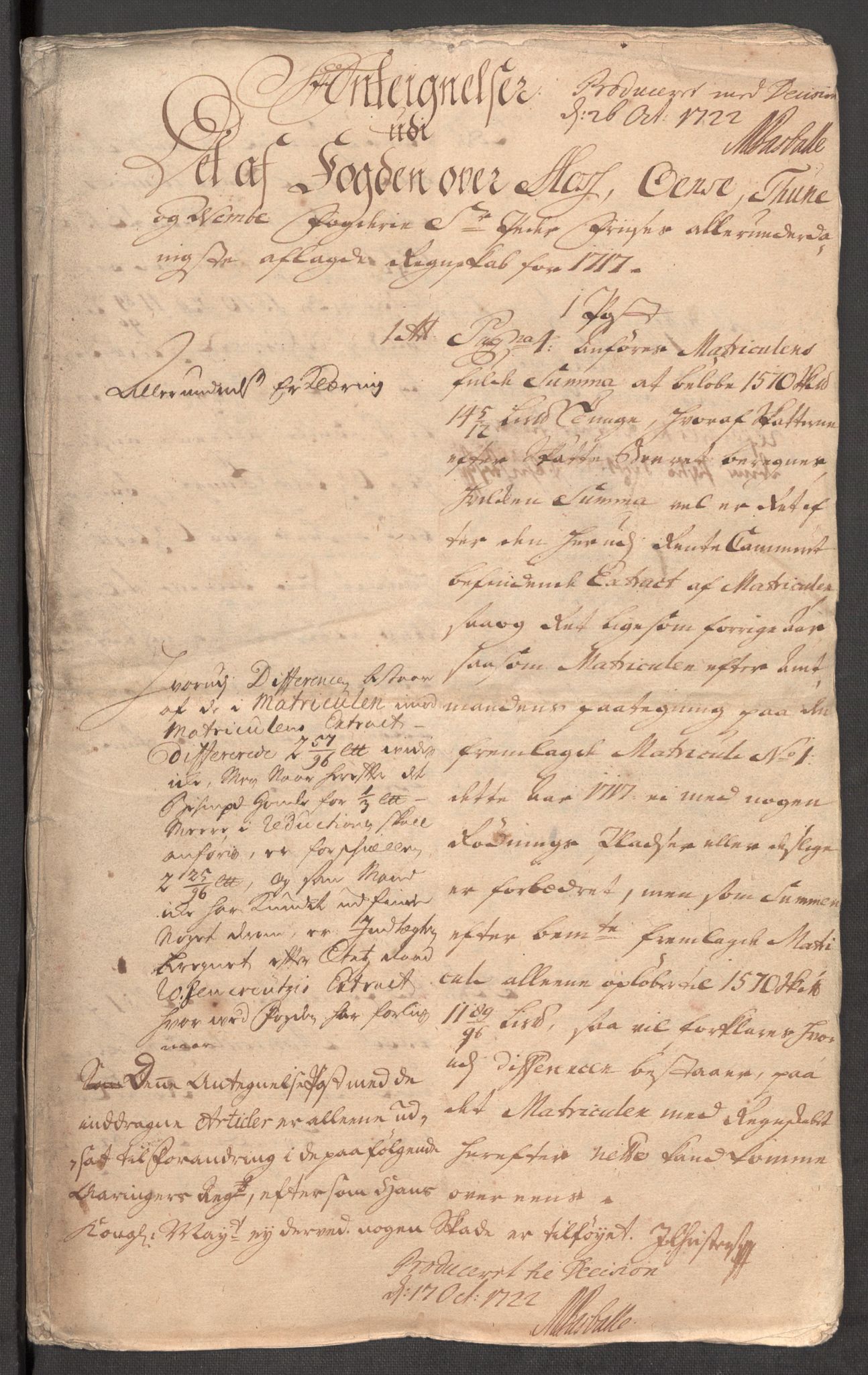 Rentekammeret inntil 1814, Reviderte regnskaper, Fogderegnskap, AV/RA-EA-4092/R04/L0142: Fogderegnskap Moss, Onsøy, Tune, Veme og Åbygge, 1717, p. 3