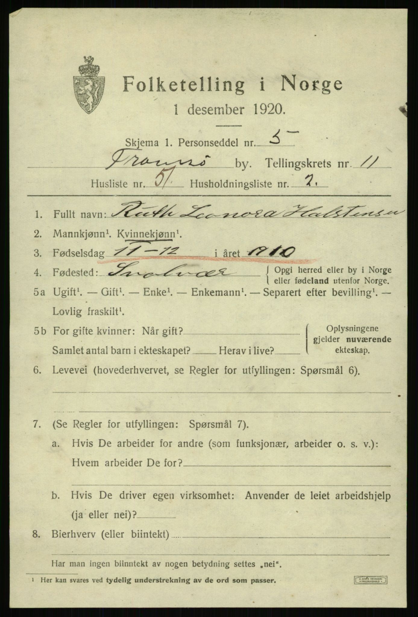 SATØ, 1920 census for Tromsø, 1920, p. 23045