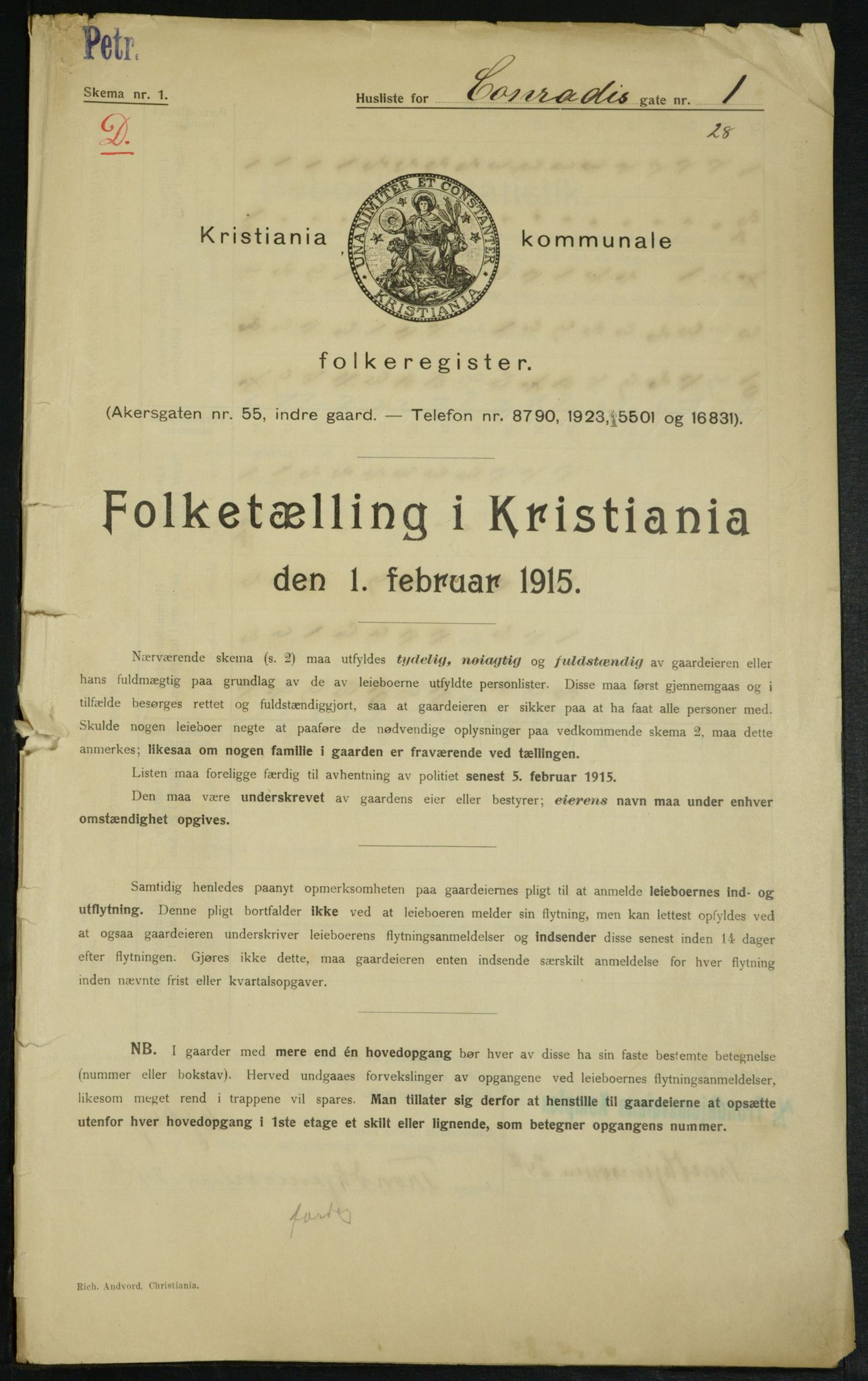 OBA, Municipal Census 1915 for Kristiania, 1915, p. 13285