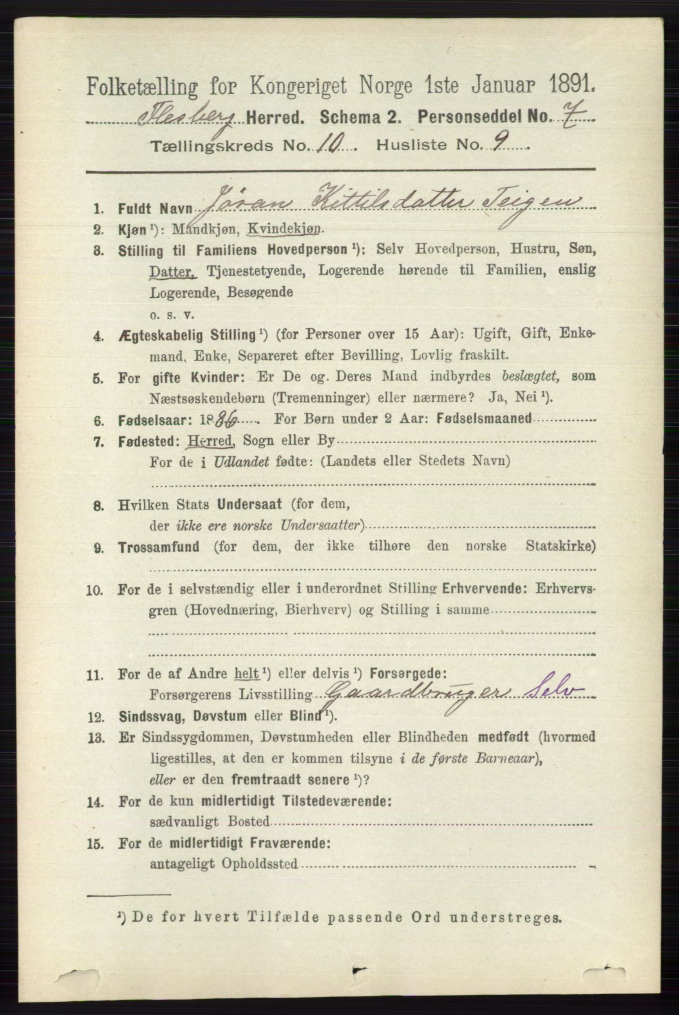 RA, 1891 census for 0631 Flesberg, 1891, p. 1713