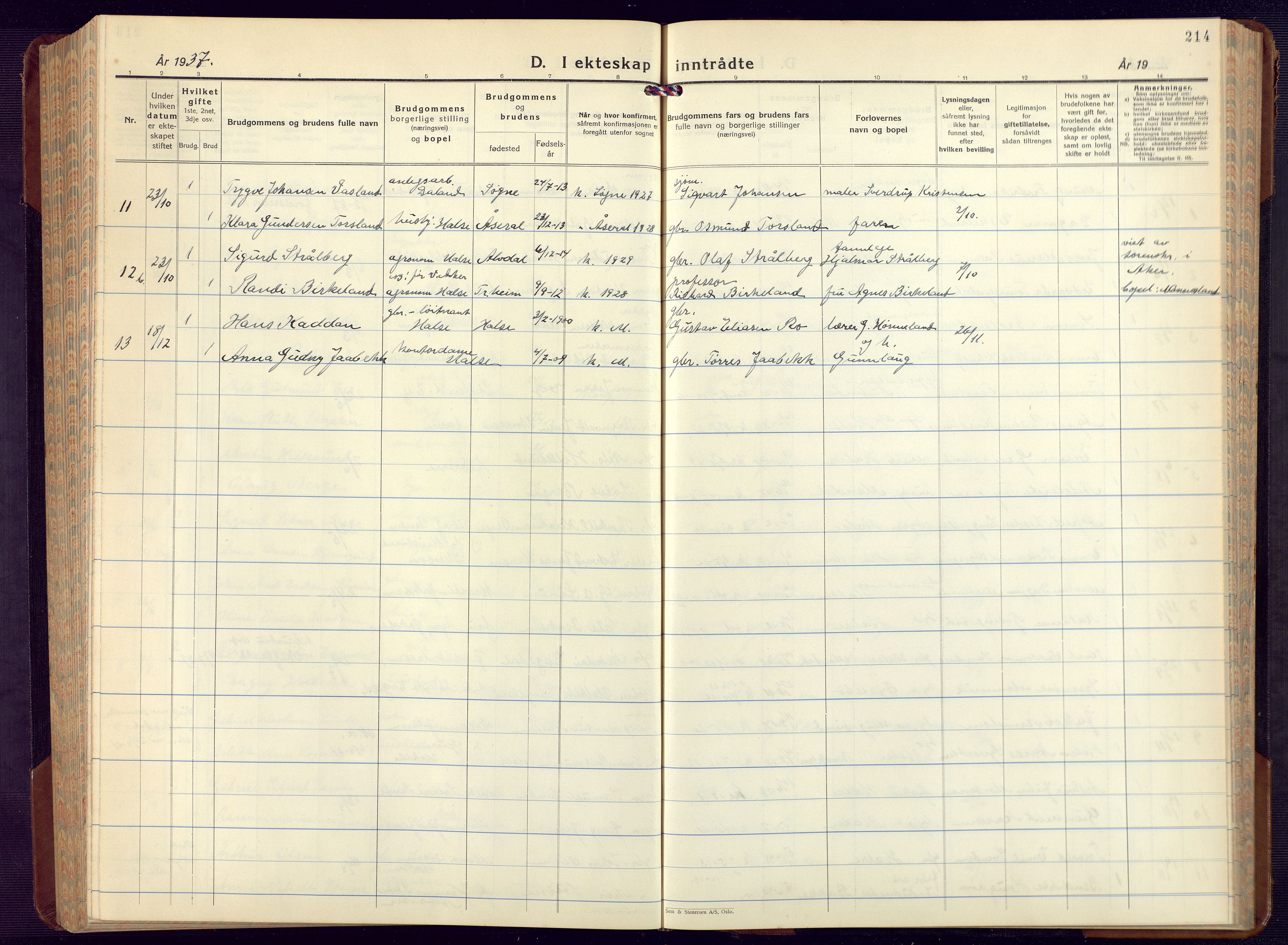 Mandal sokneprestkontor, AV/SAK-1111-0030/F/Fb/Fba/L0014: Parish register (copy) no. B 8, 1932-1952, p. 214