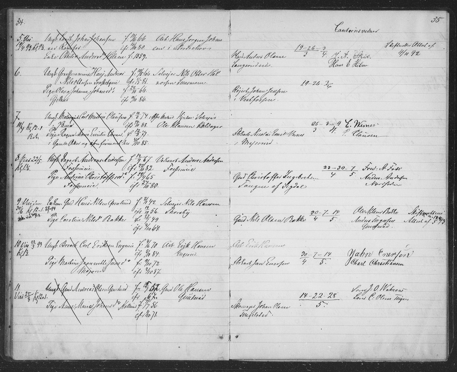 Modum kirkebøker, SAKO/A-234/H/Ha/L0001: Banns register no. I 1, 1891-1903, p. 34-35