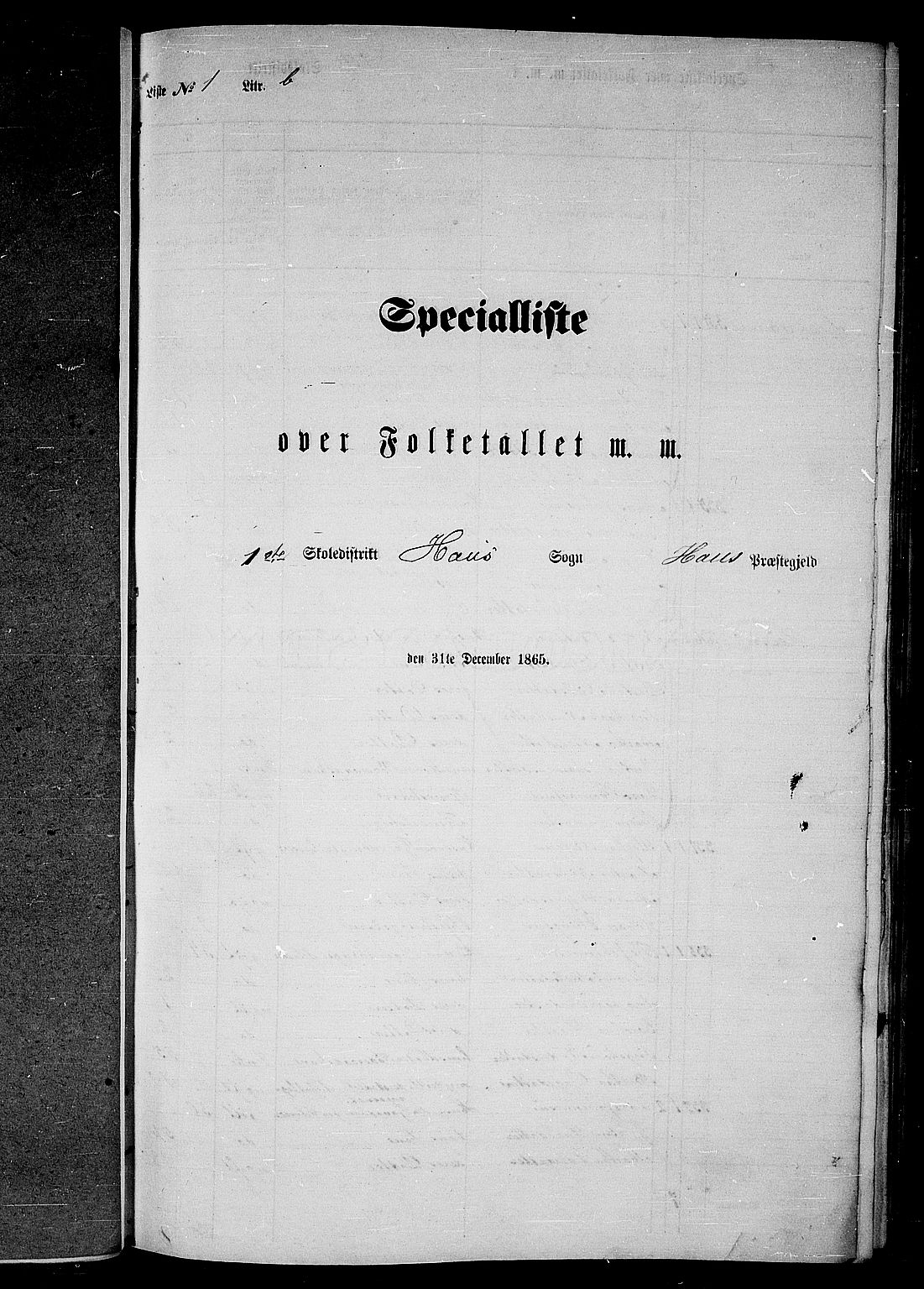 RA, 1865 census for Haus, 1865, p. 30