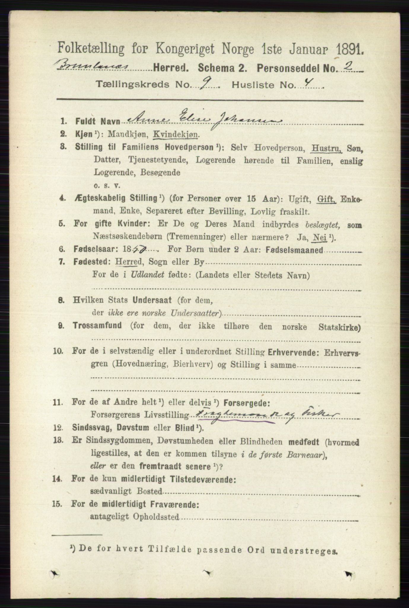 RA, 1891 census for 0726 Brunlanes, 1891, p. 4144