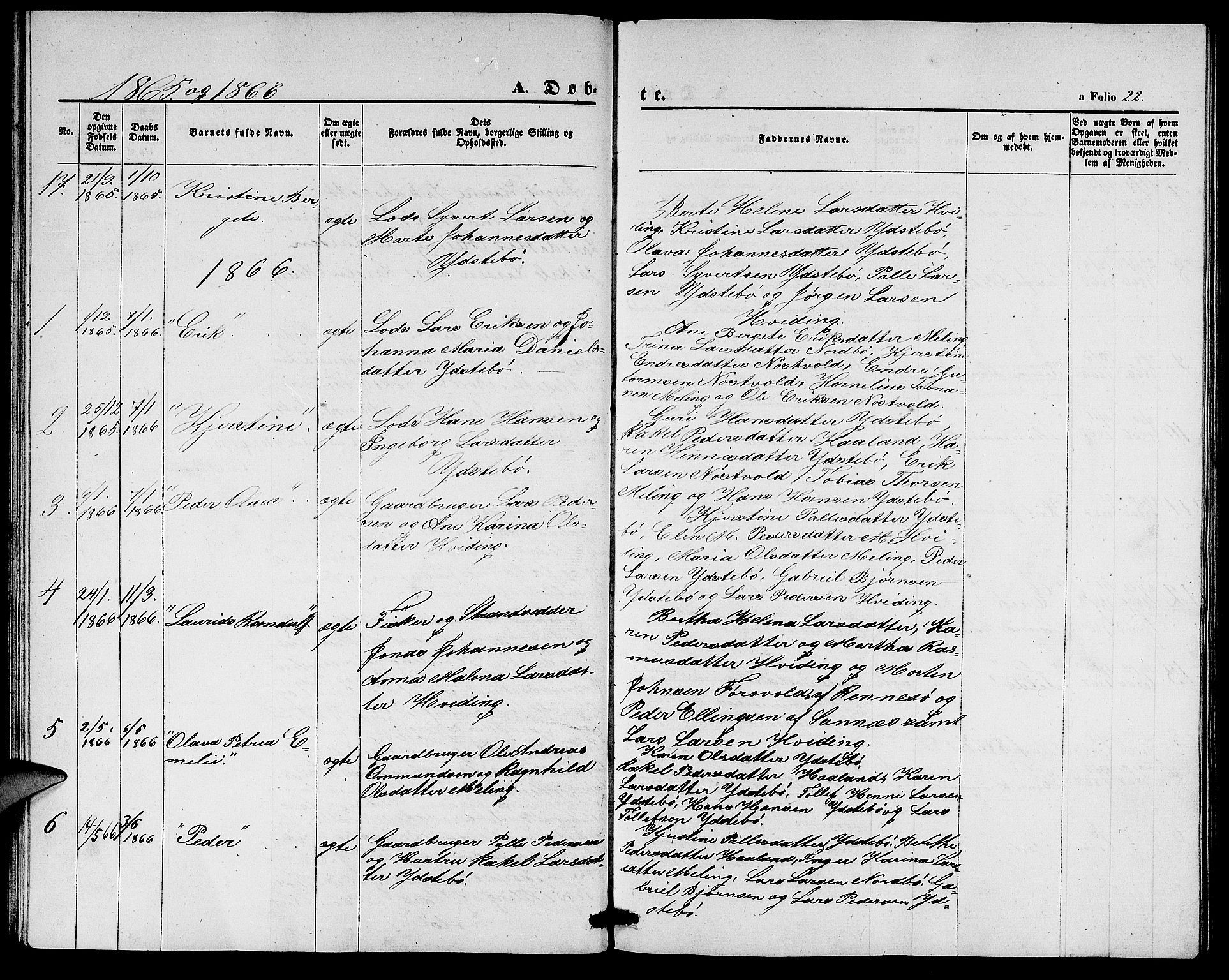 Rennesøy sokneprestkontor, SAST/A -101827/H/Ha/Hab/L0003: Parish register (copy) no. B 3, 1855-1888, p. 22