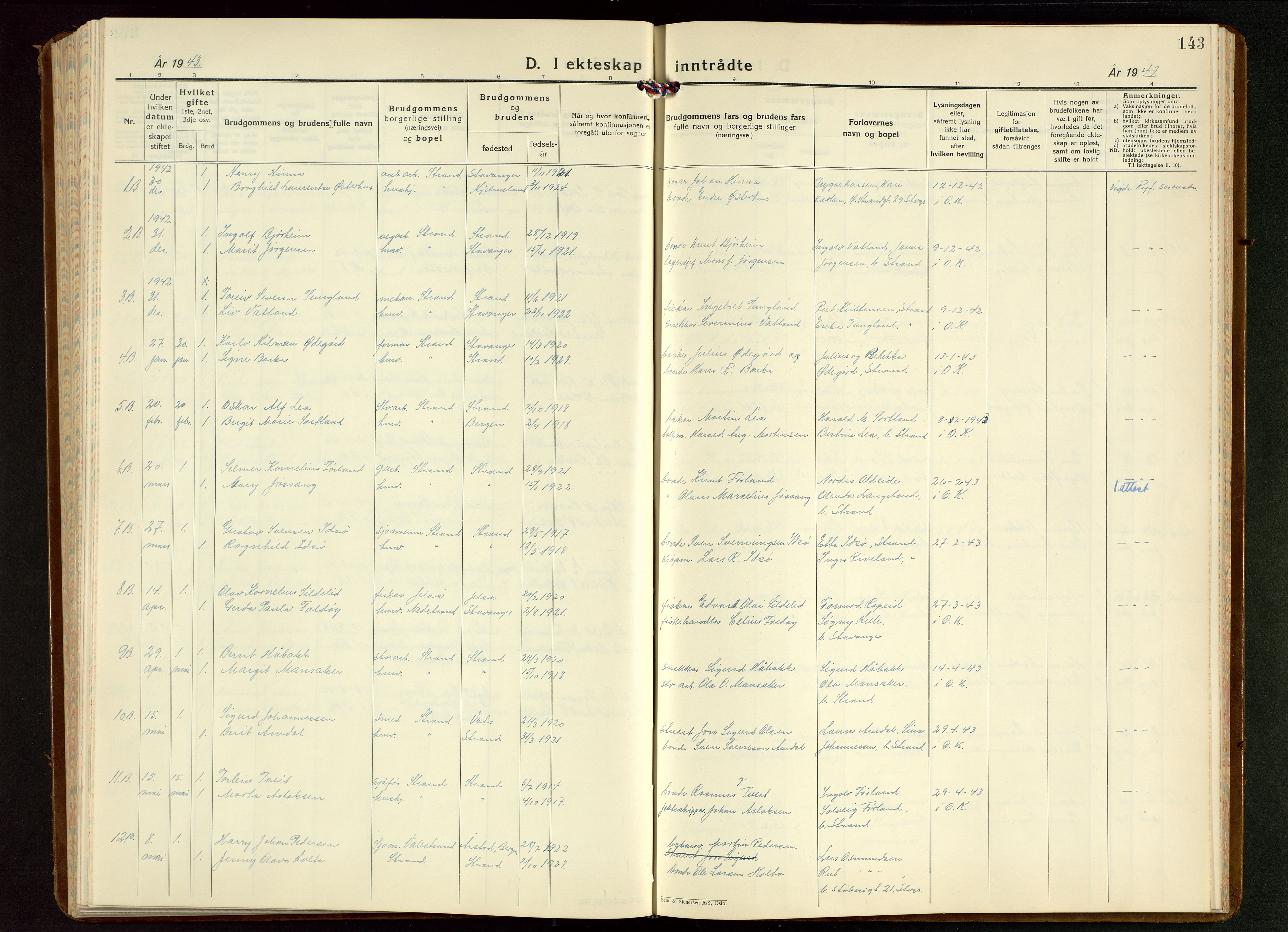 Strand sokneprestkontor, SAST/A-101828/H/Ha/Hab/L0006: Parish register (copy) no. B 6, 1933-1950, p. 143
