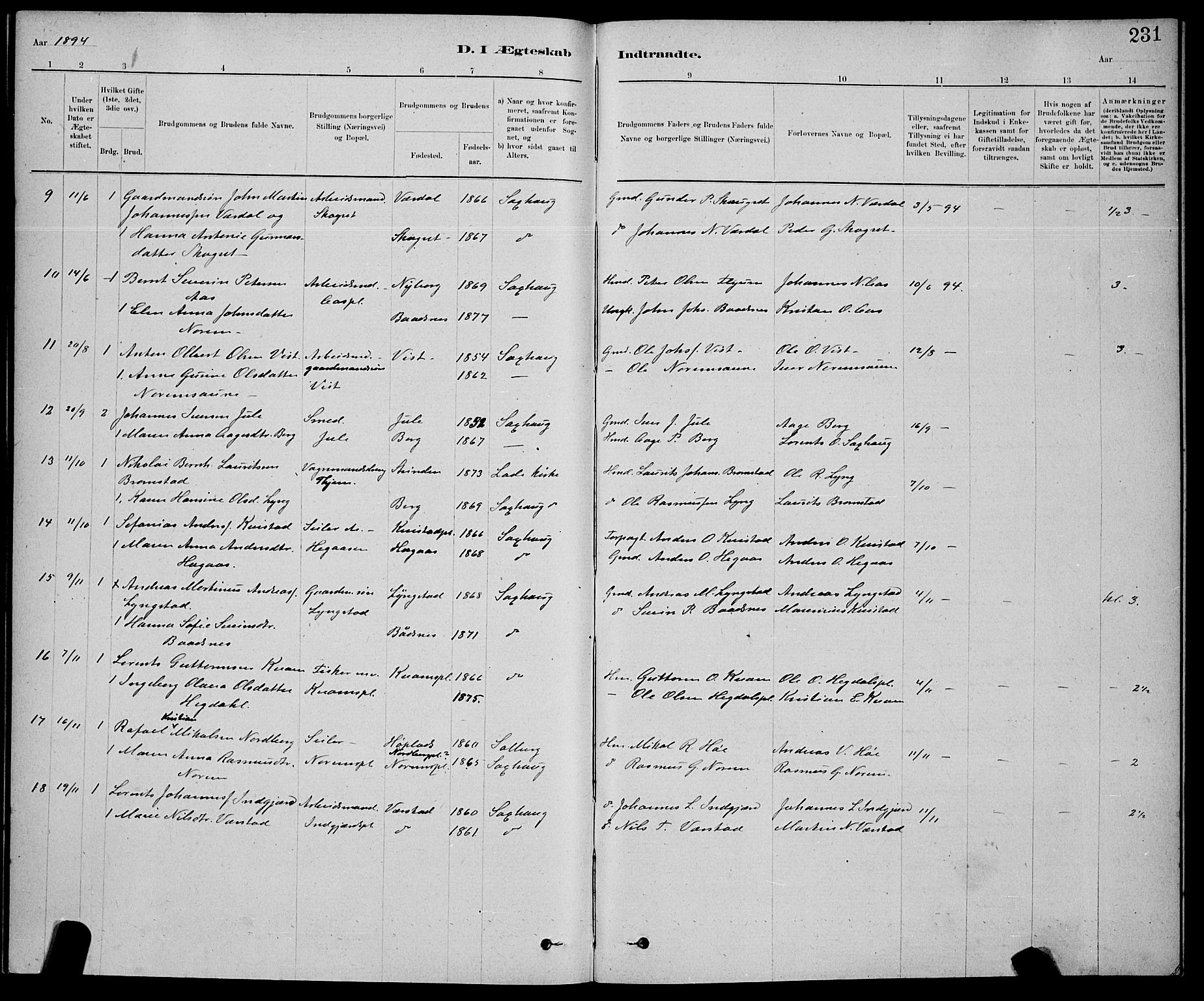Ministerialprotokoller, klokkerbøker og fødselsregistre - Nord-Trøndelag, SAT/A-1458/730/L0301: Parish register (copy) no. 730C04, 1880-1897, p. 231