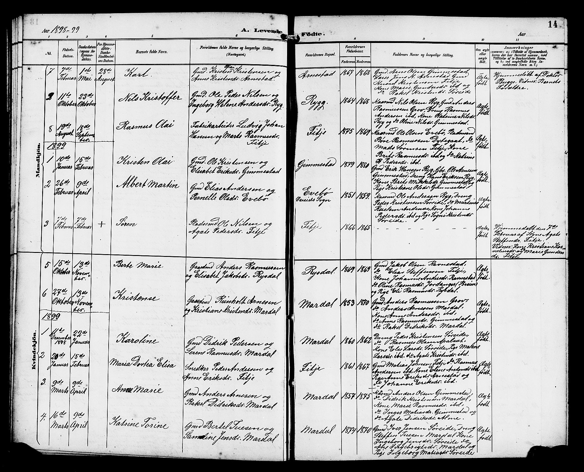 Gloppen sokneprestembete, SAB/A-80101/H/Hab/Habd/L0001: Parish register (copy) no. D 1, 1892-1921, p. 14