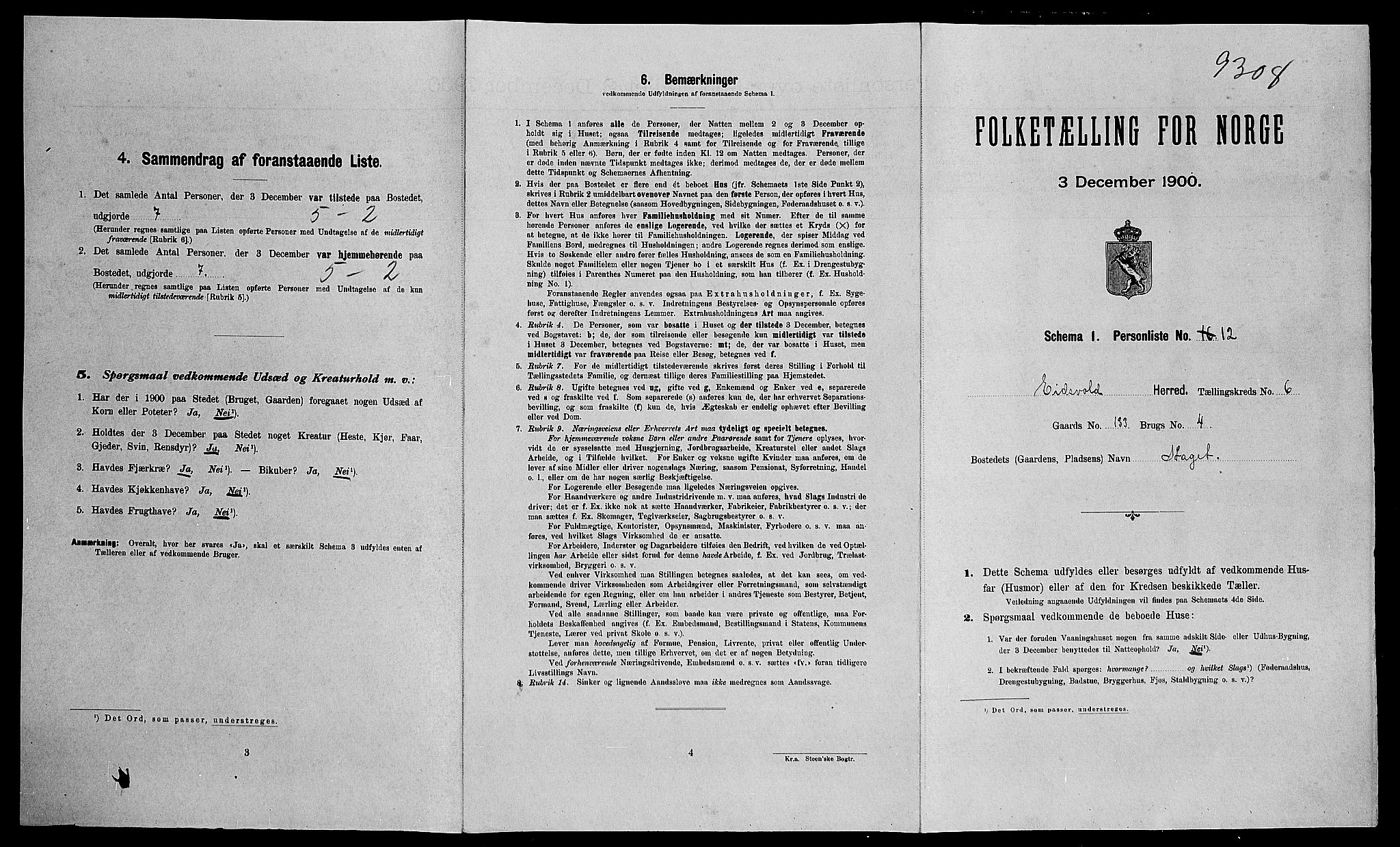 SAO, 1900 census for Eidsvoll, 1900