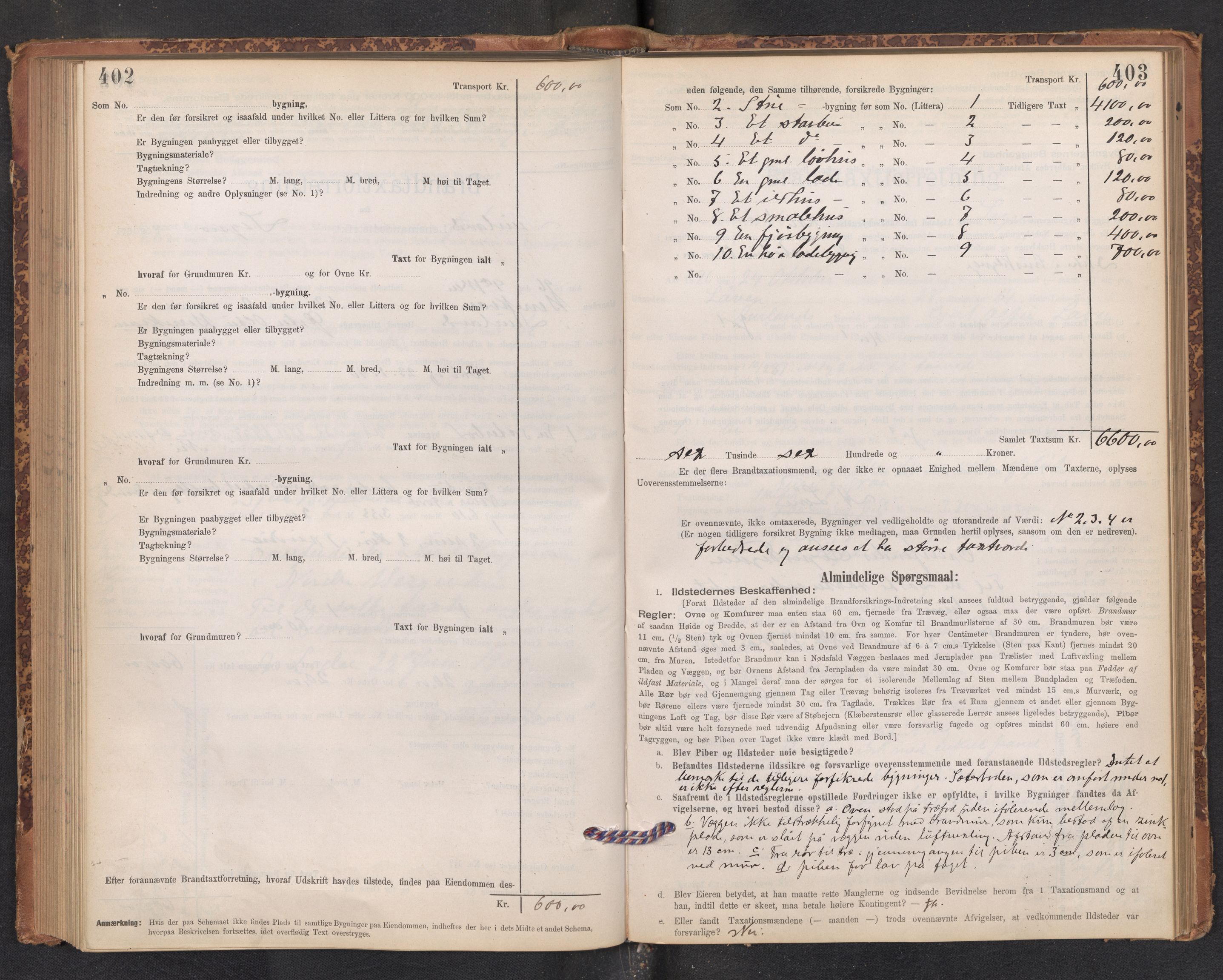 Lensmannen i Aurland, SAB/A-26401/0012/L0004: Branntakstprotokoll, skjematakst, 1895-1911, p. 402-403