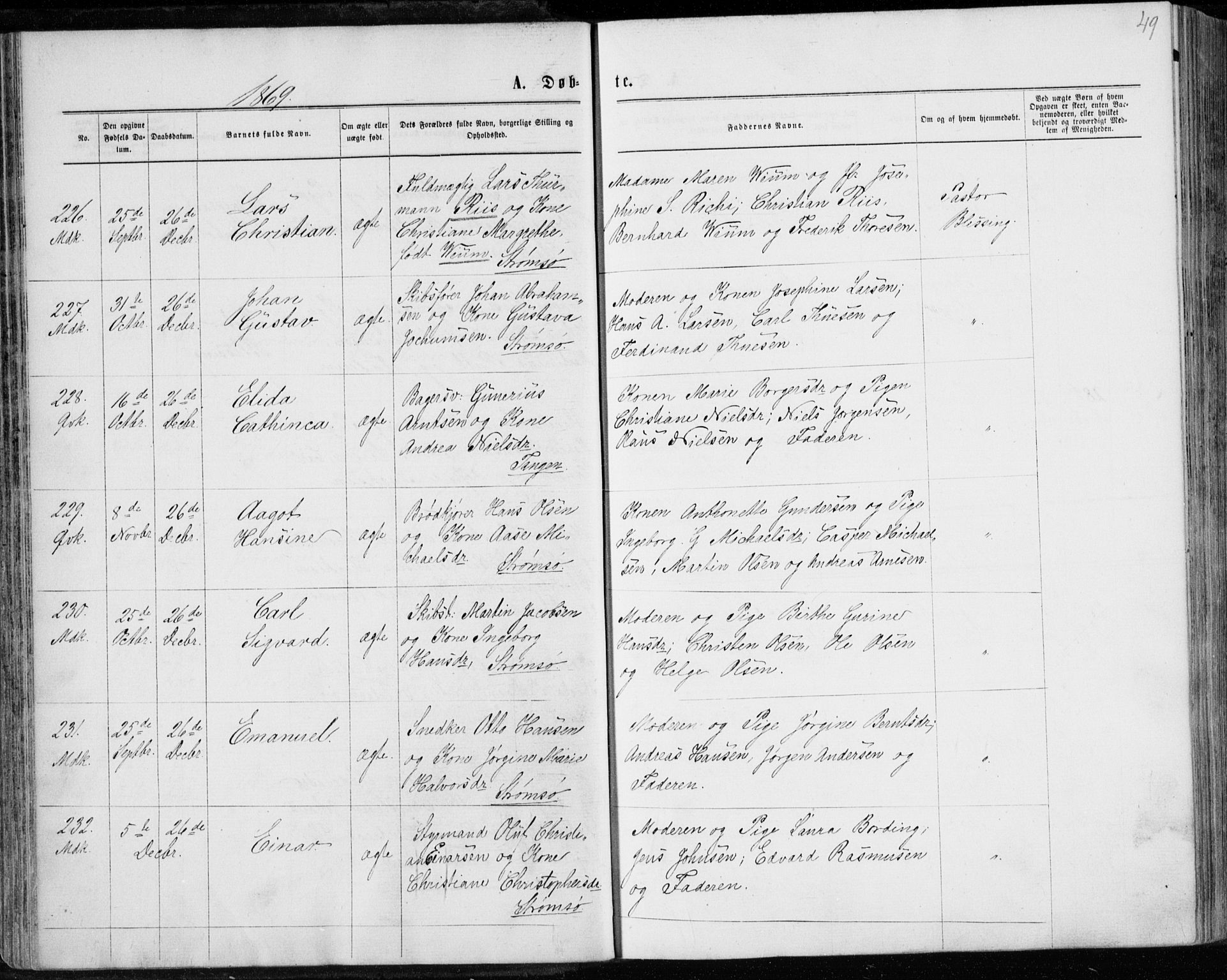 Strømsø kirkebøker, AV/SAKO-A-246/F/Fa/L0016: Parish register (official) no. I 16, 1868-1873, p. 49