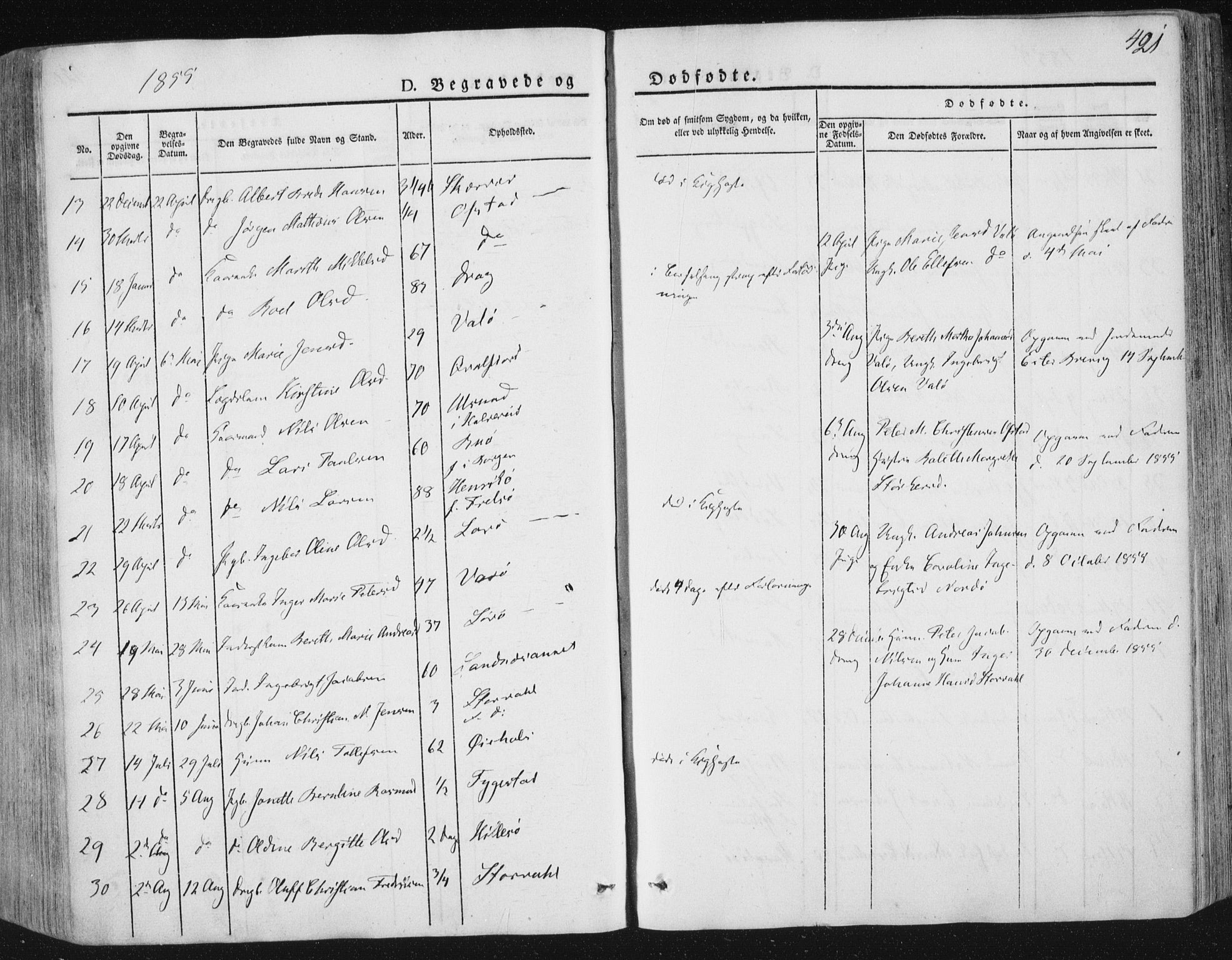 Ministerialprotokoller, klokkerbøker og fødselsregistre - Nord-Trøndelag, SAT/A-1458/784/L0669: Parish register (official) no. 784A04, 1829-1859, p. 421